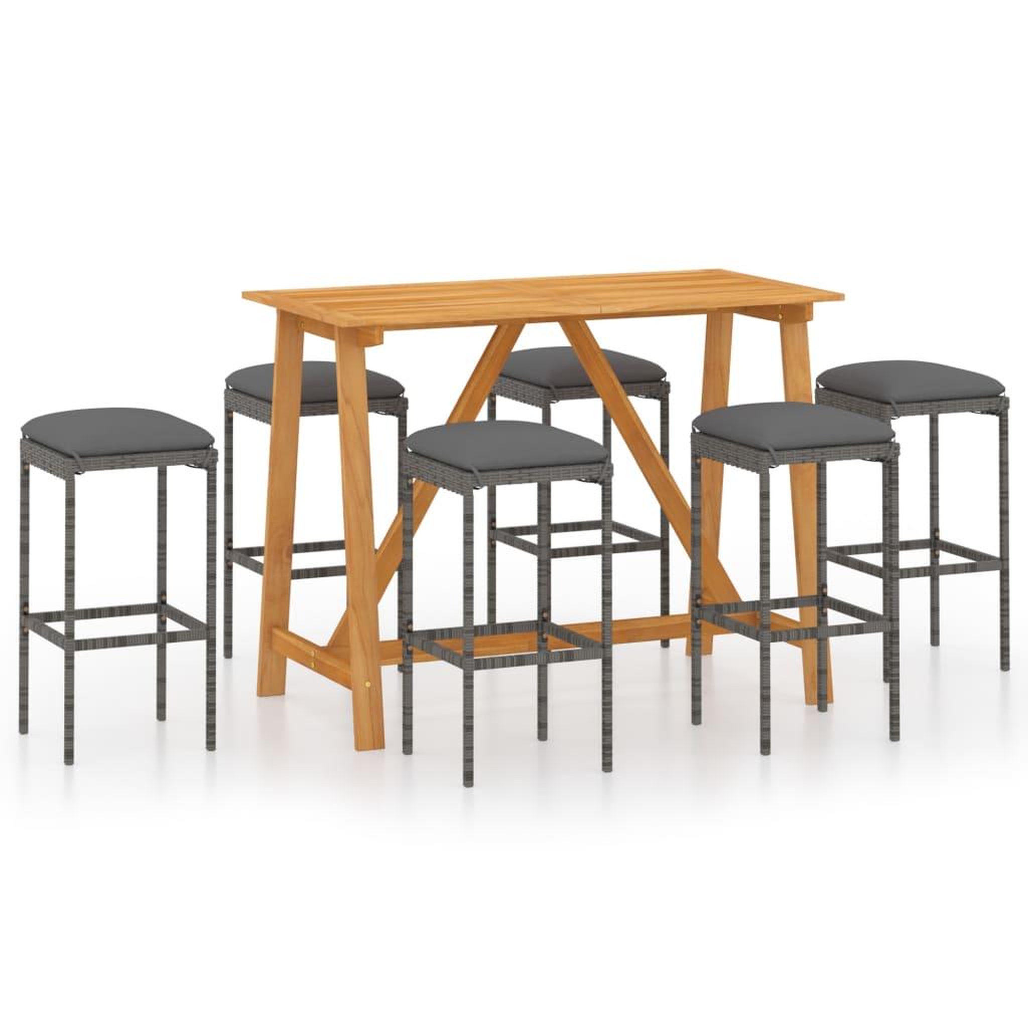 Voir la diapositive 2 : VIDAXL Ensemble de bar de jardin avec coussins 7 pcs Gris