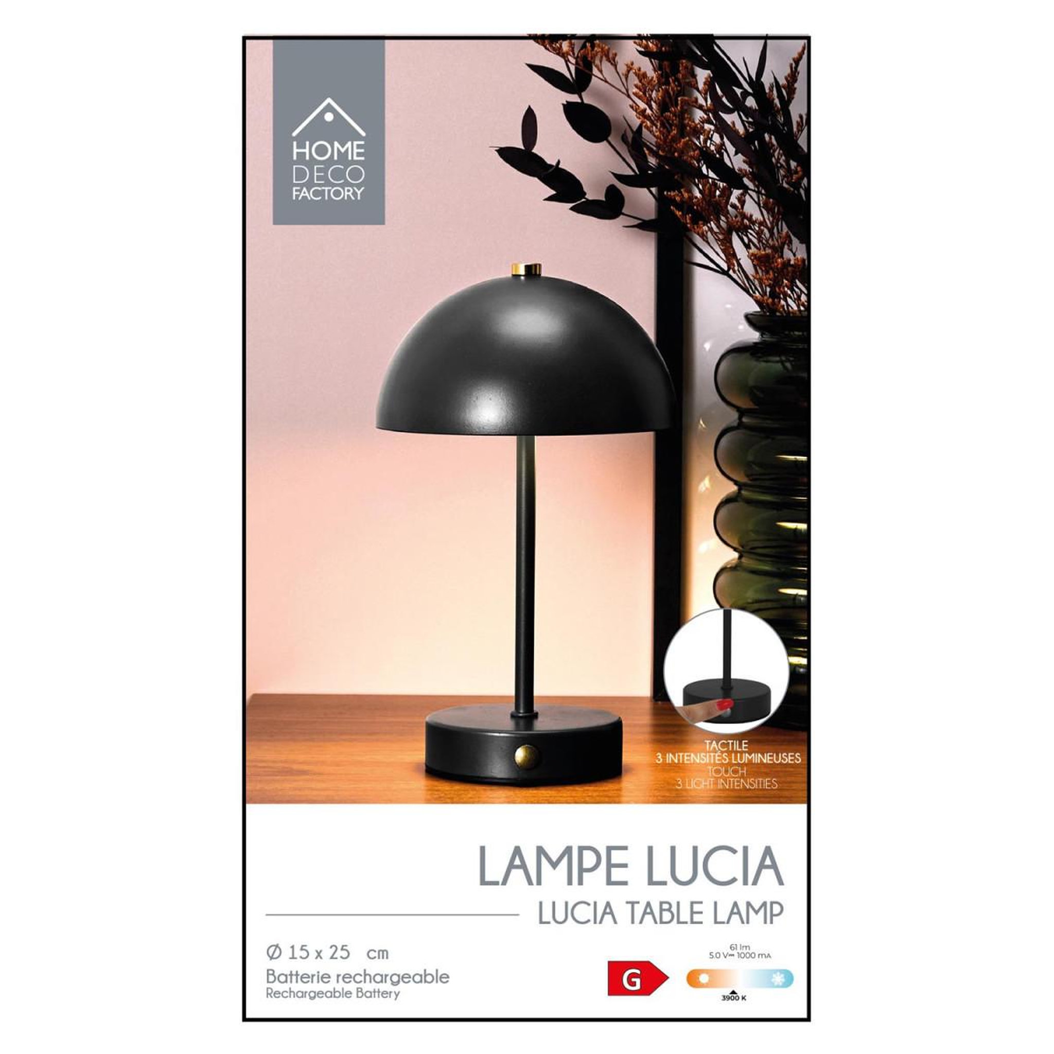 Voir la diapositive 5 : The Home Deco Factory Lampe de table rechargeable  lucia  25cm noir