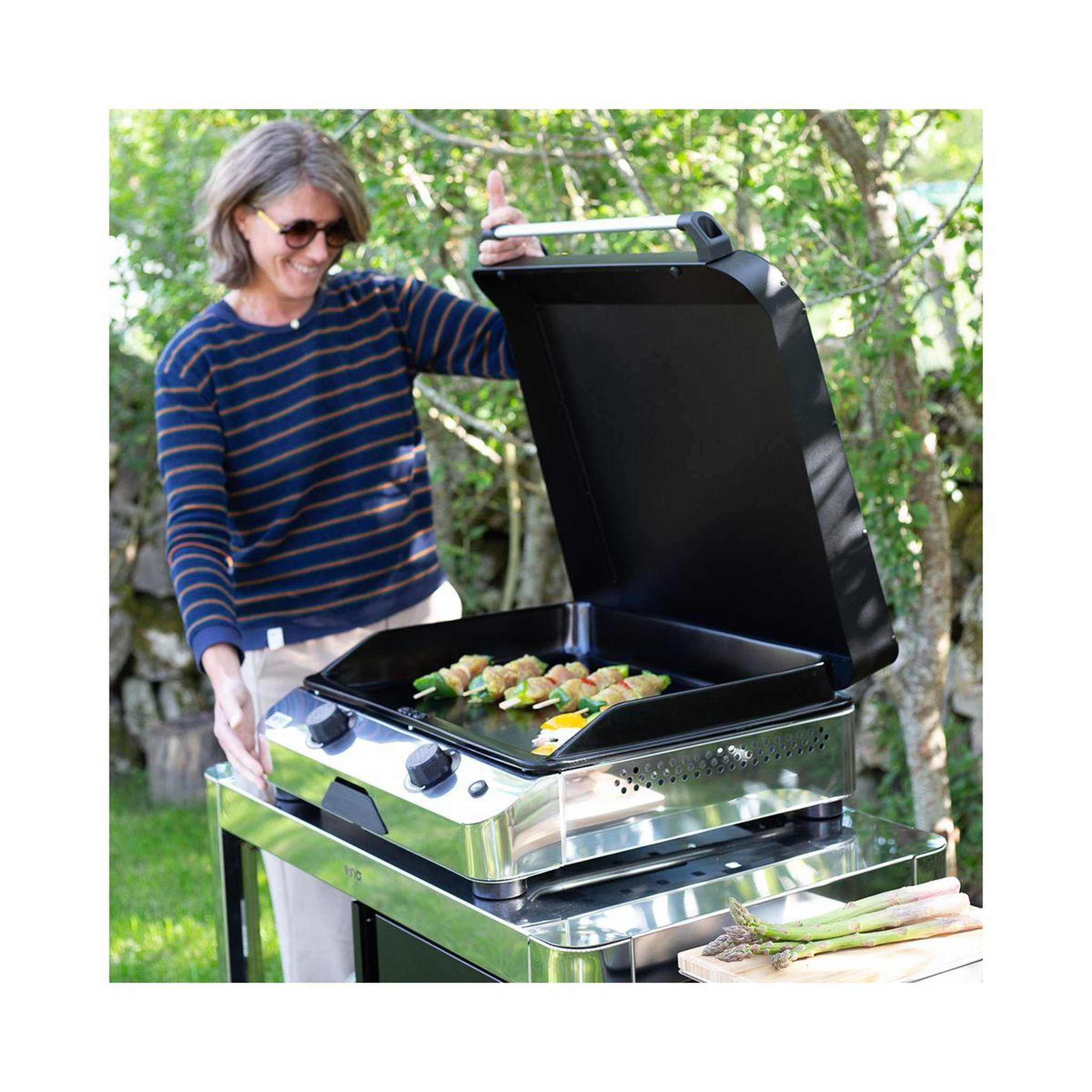 Voir la diapositive 4 : Eno Plancha gaz fusion 60 inox 2 brûleurs à poser, 57x39 cm