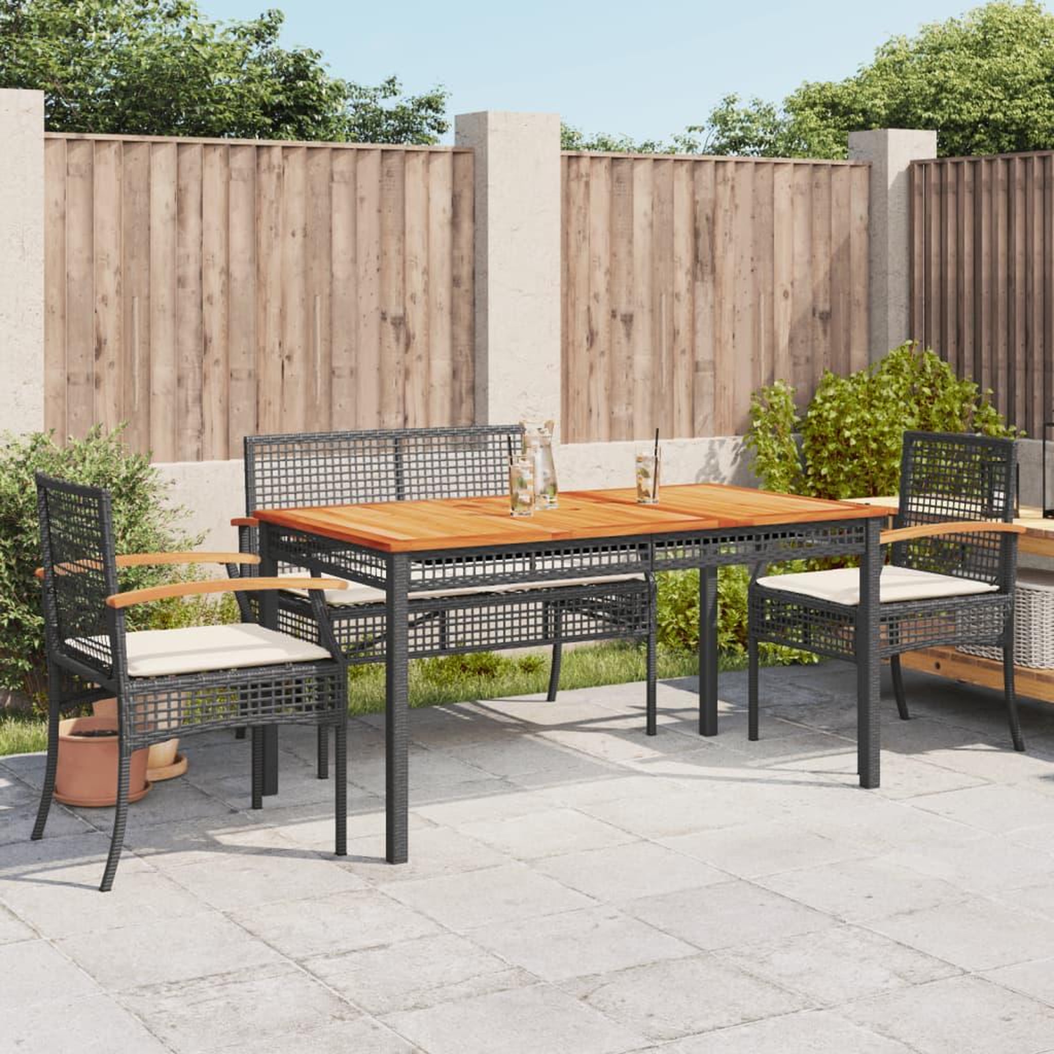 VIDAXL Ensemble a manger de jardin coussins 5pcs Noir Resine tressee