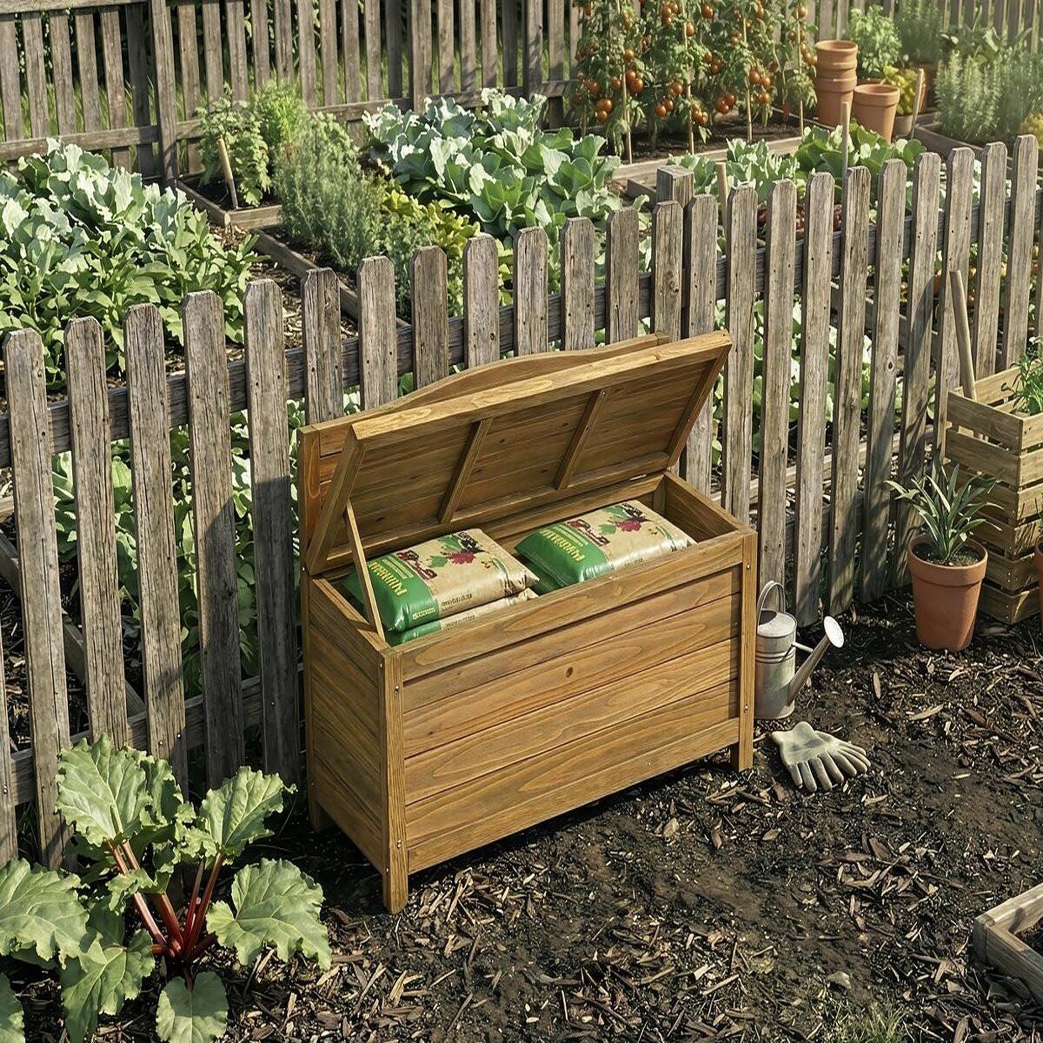 Voir la diapositive 4 : Habitat et Jardin Banc coffre de jardin en bois  Ben  - 90 x 33 x 60 cm - Marron
