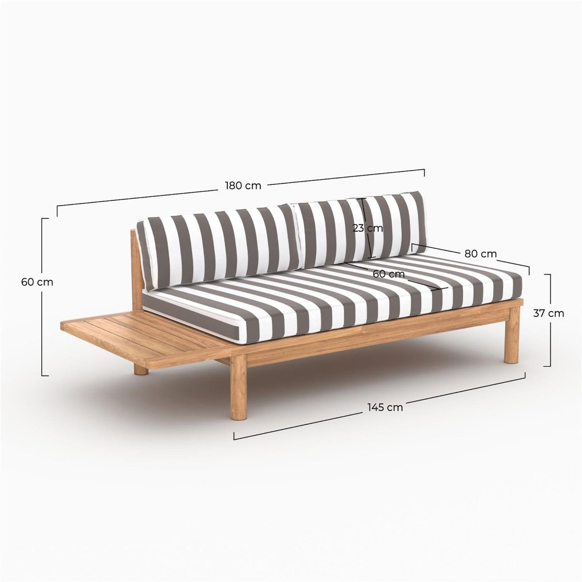 Rendez vous déco Canapé de jardin en teck massif et coussins rayés gris 2 places-Nadila