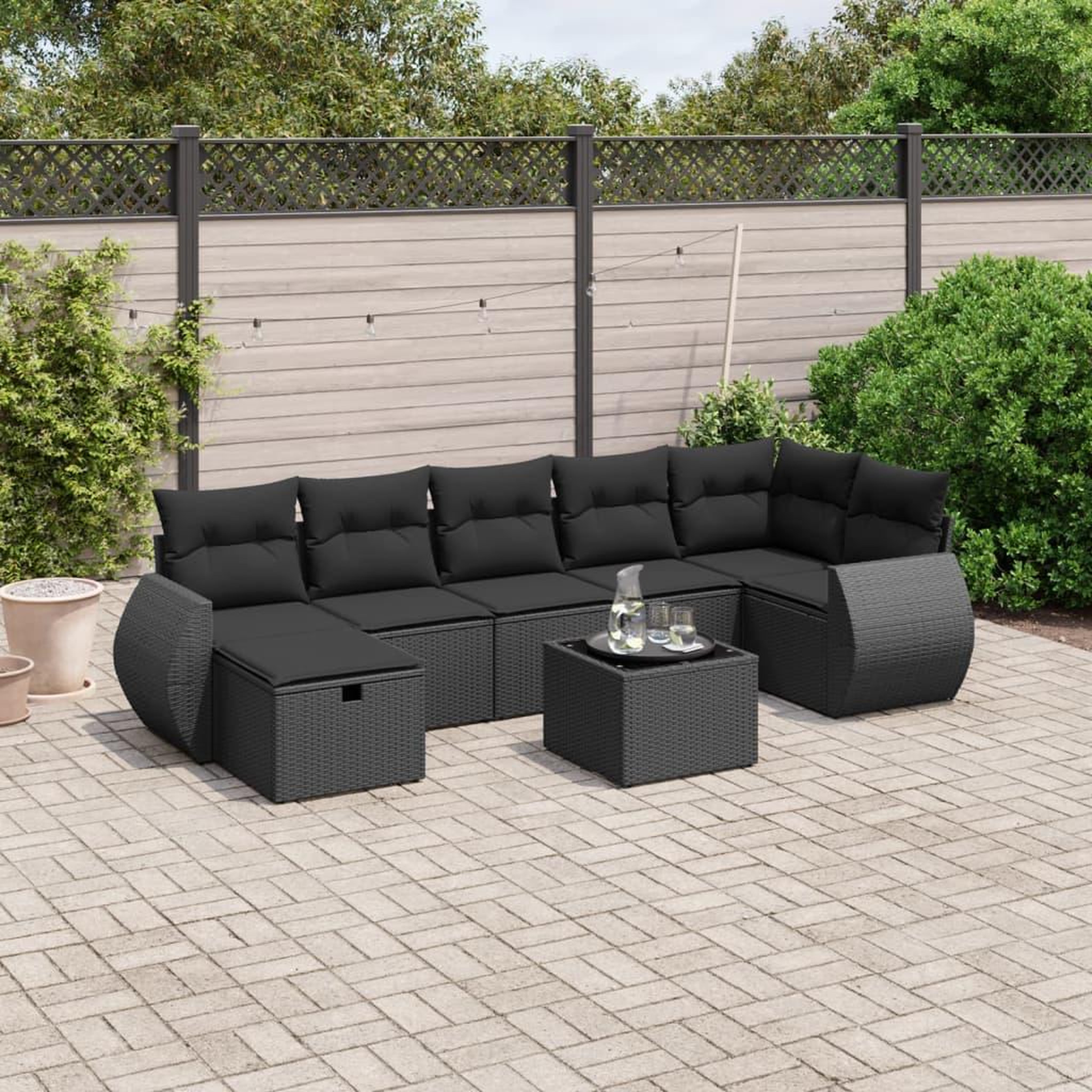 VIDAXL Salon de jardin 8 pcs avec coussins noir resine tressee