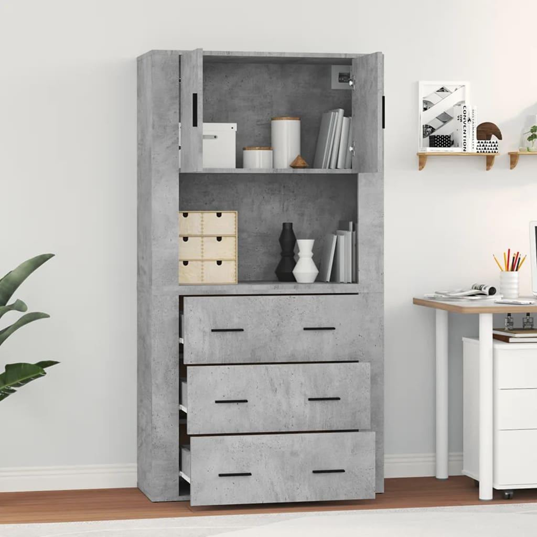 Voir la diapositive 3 : VIDAXL Buffet haut Gris beton Bois d'ingenierie