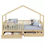 IDIMEX Lit cabane ELEA lit enfant simple montessori 90 x 190 cm, avec 2 tiroirs de rangement, en pin massif à la finition naturelle