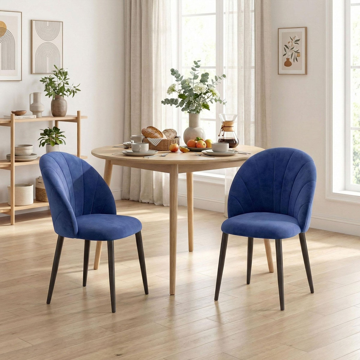 HOMCOM Lot de 2 chaises de salle à manger pieds en acier tissu velours bleu