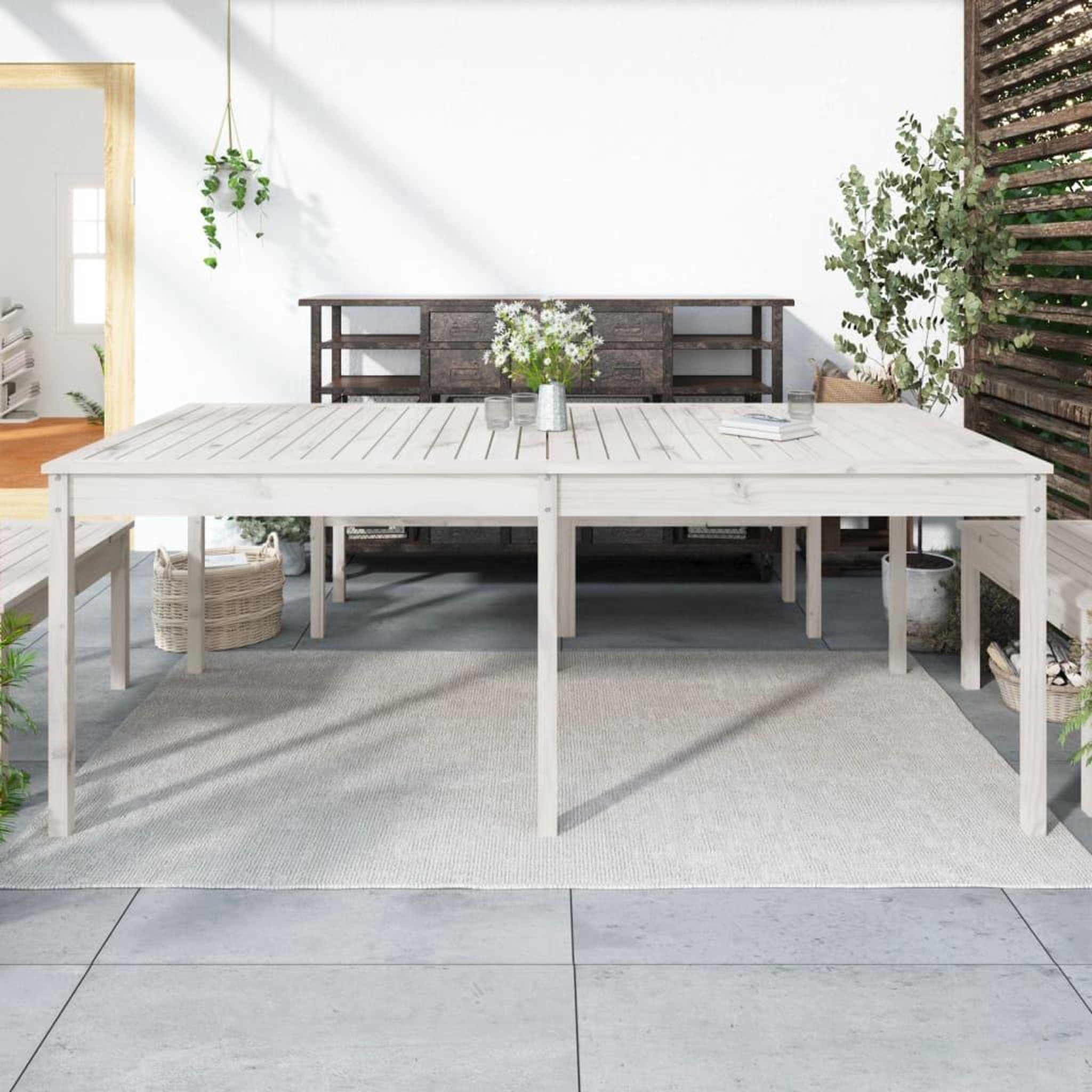 Voir la diapositive 1 : VIDAXL Table de jardin blanc 203,5x100x76 cm bois massif de pin