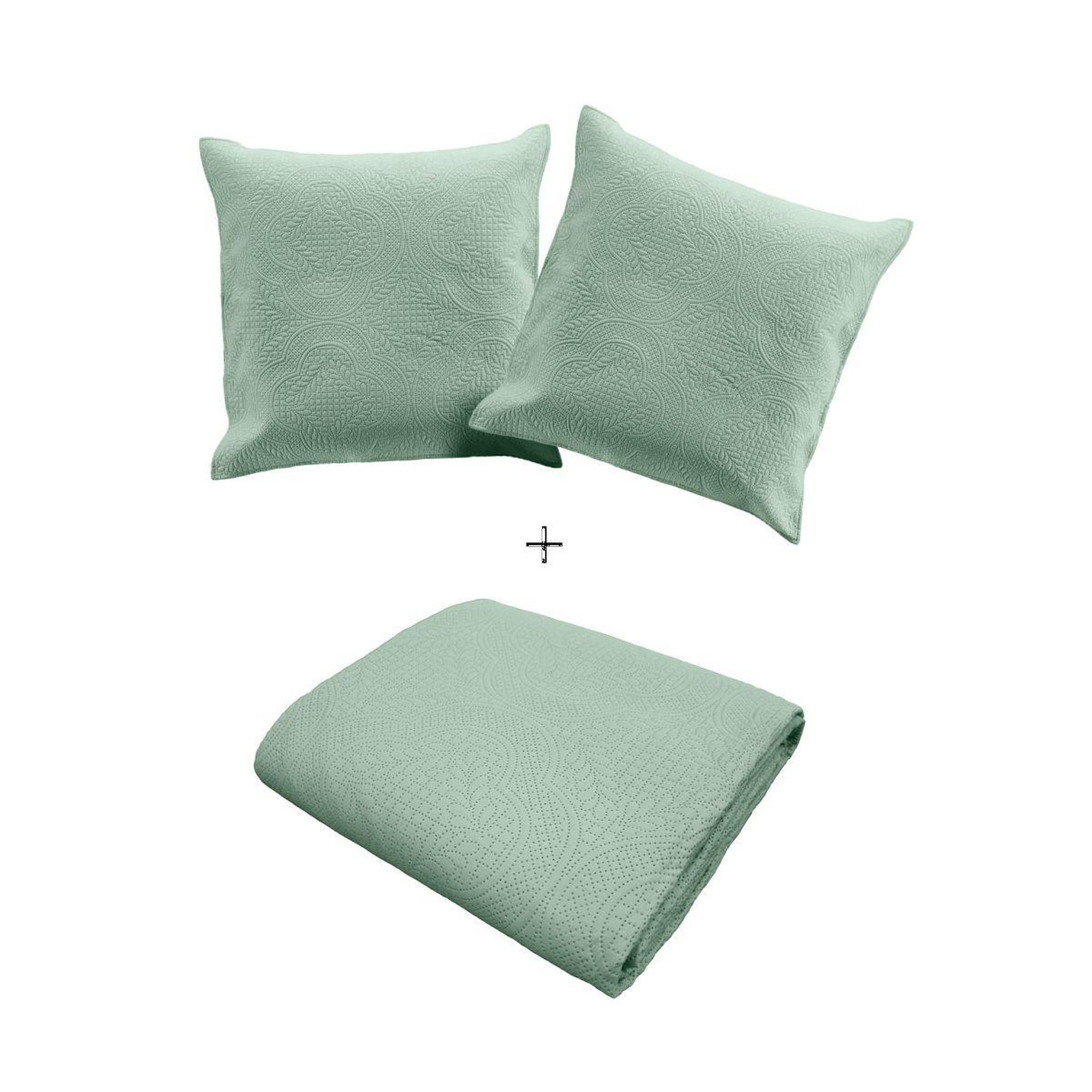 Voir la diapositive 2 : Douceur d'Intérieur Couvre-lit & 2 housses de coussin  romane  220x240cm sauge