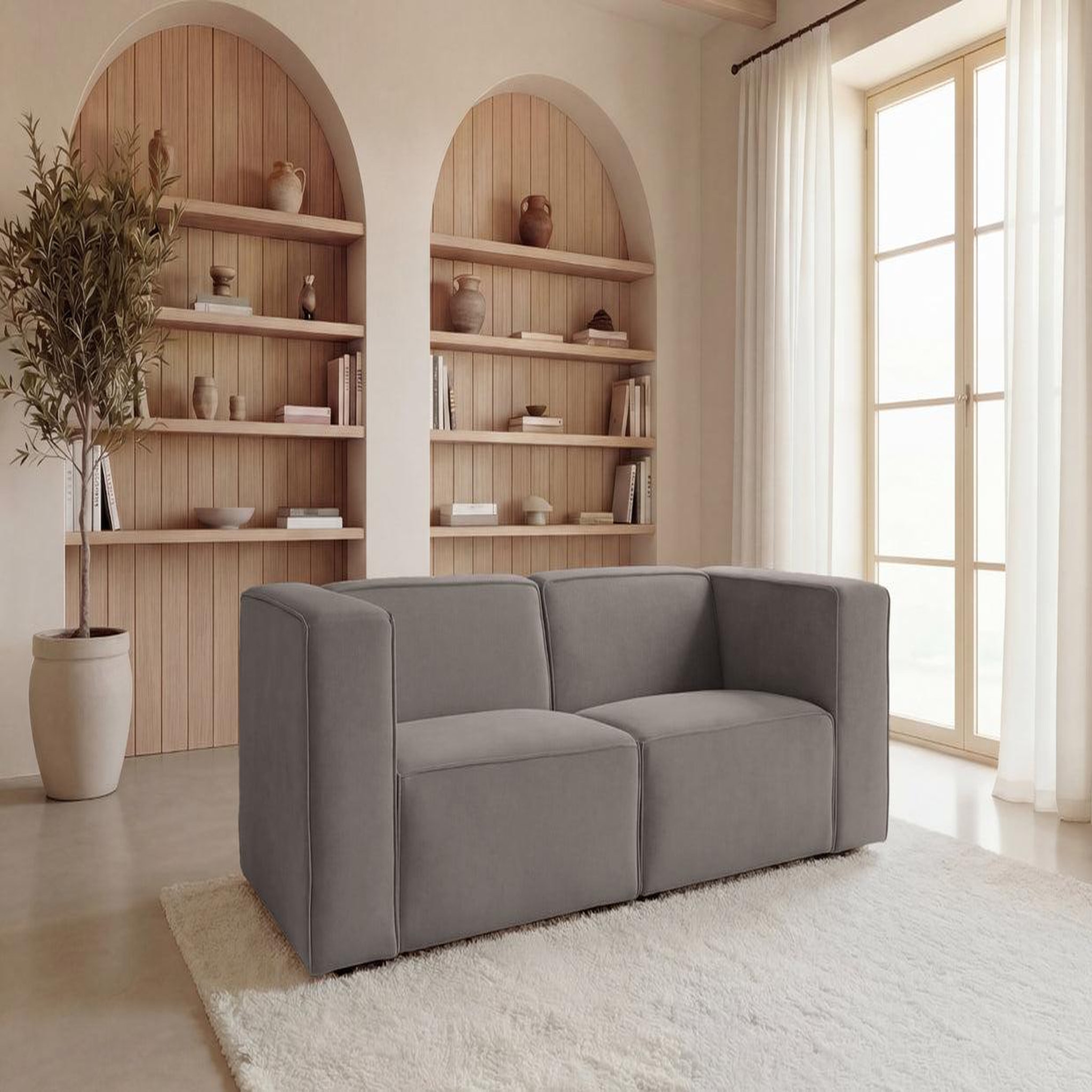 Voir la diapositive 2 : CASANOVA PARIS Mini basil - canapé droit tissu lisse 2 places