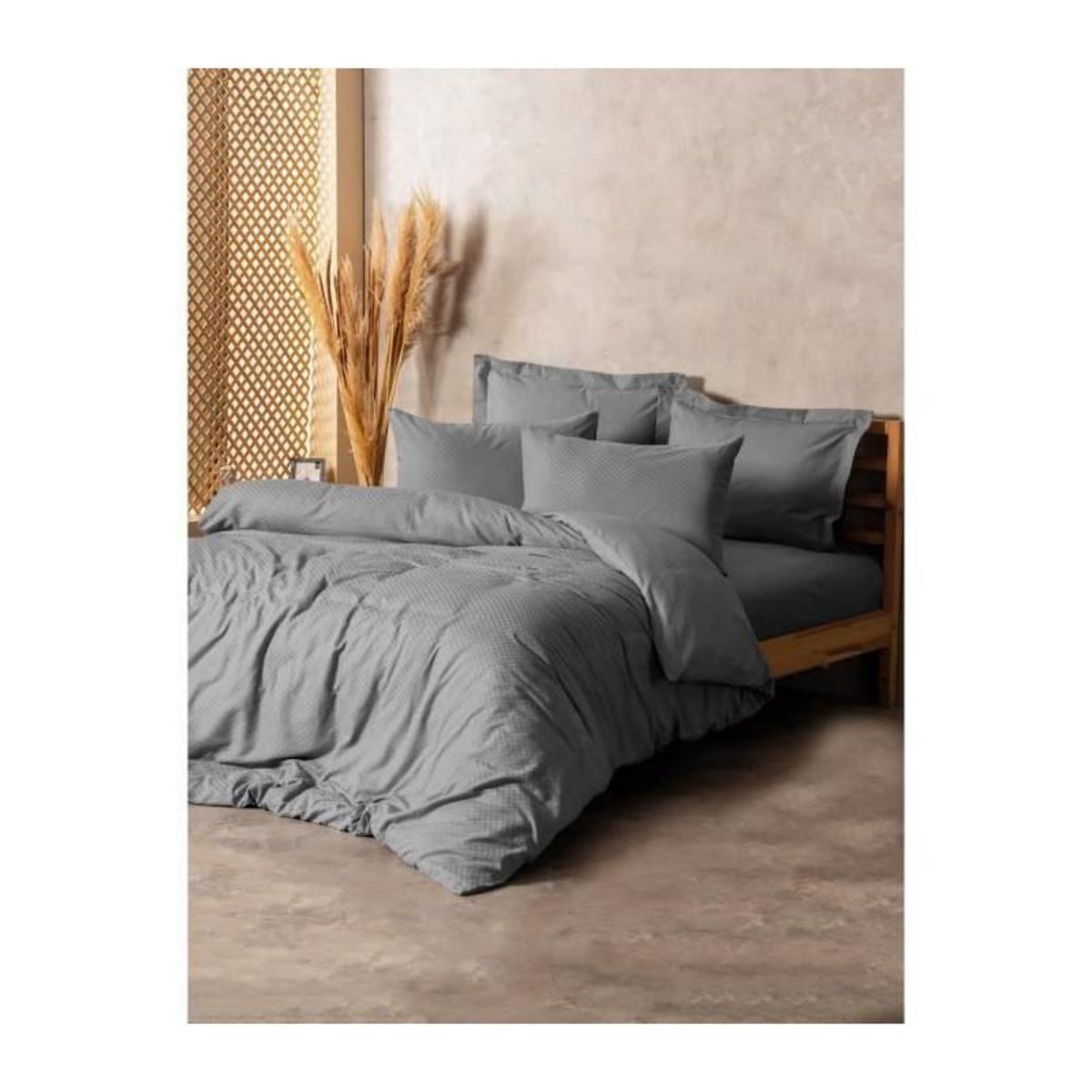 GENERIQUE Parure de lit - 129CTN64623 - 1 housse de couette 220 x 240 cm + 2 taies d'oreiller 60 x 60 cm - 100% coton ranforcé - Gris