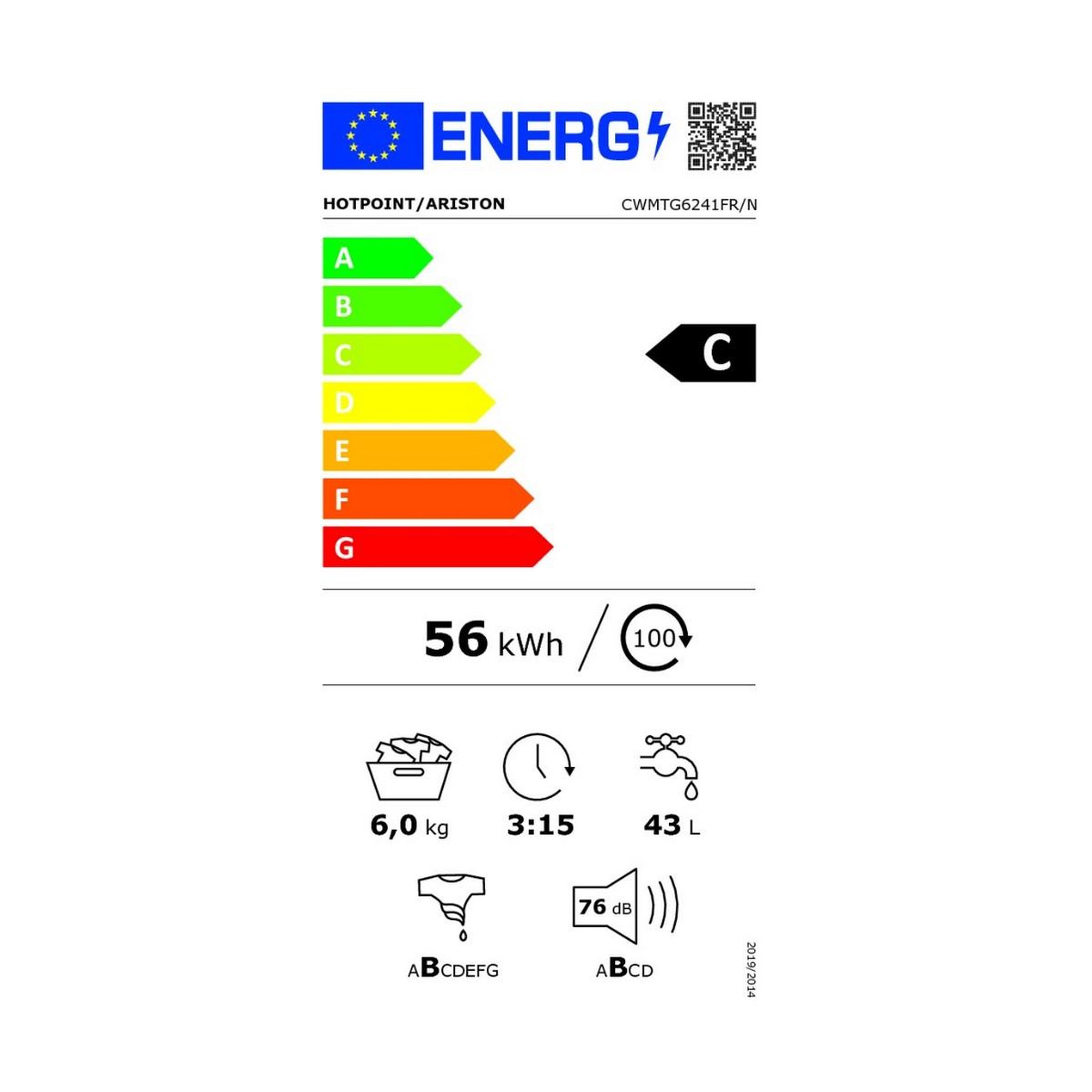Voir la diapositive 2 : HOTPOINT Lave-linge top 6kg 1200 tours/min - CWMTG6241FRN