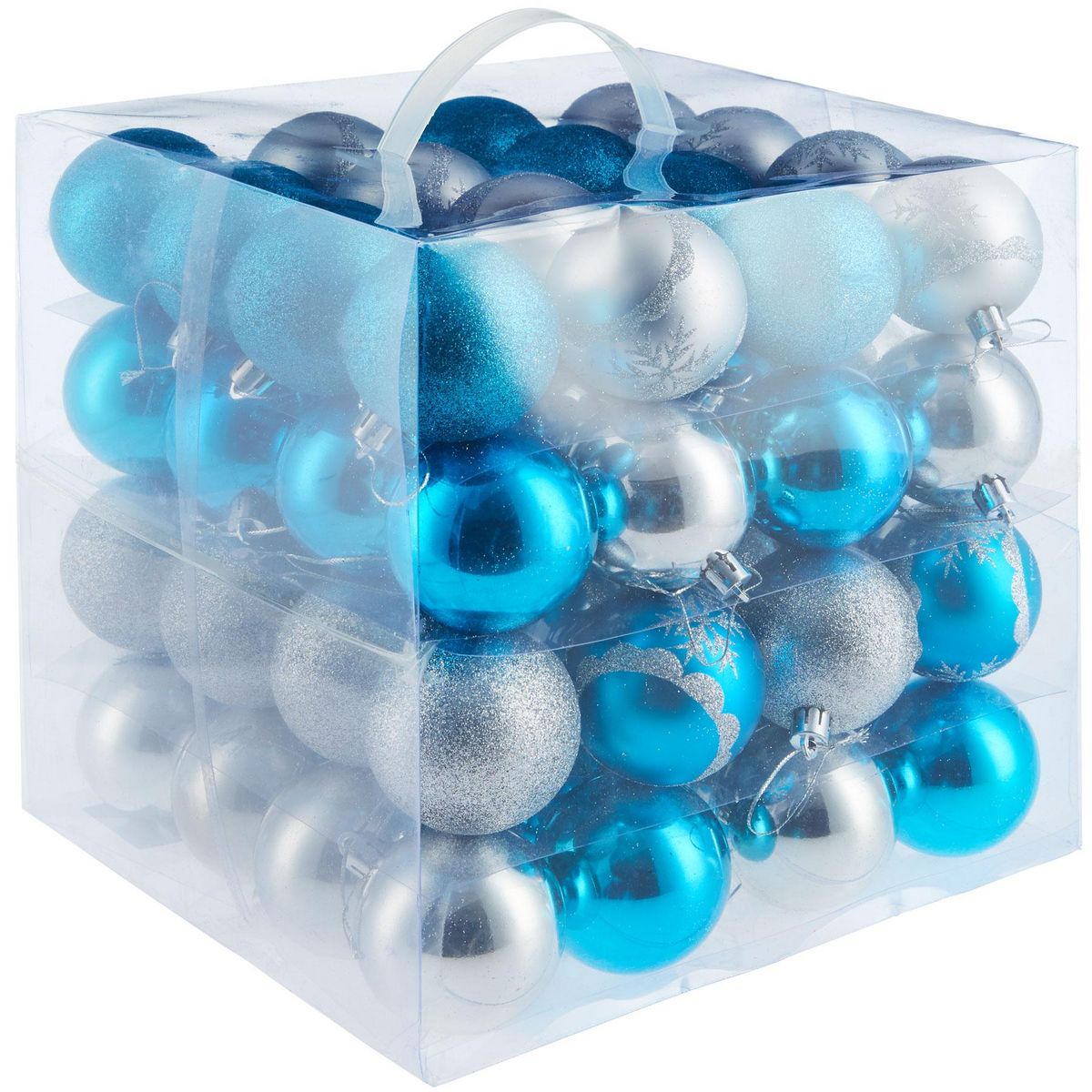 tectake Lot de 64 boules de Noël argentées/bleues 64 boules de Noël argentées et bleues argentées/bleues