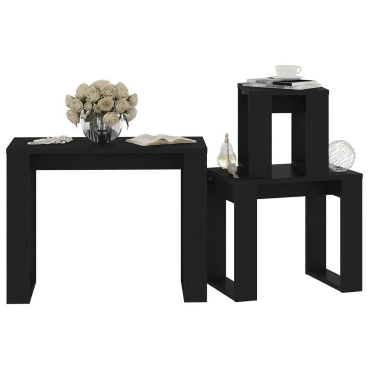 VIDAXL Tables gigognes 3 pcs Noir Bois d ingénierie