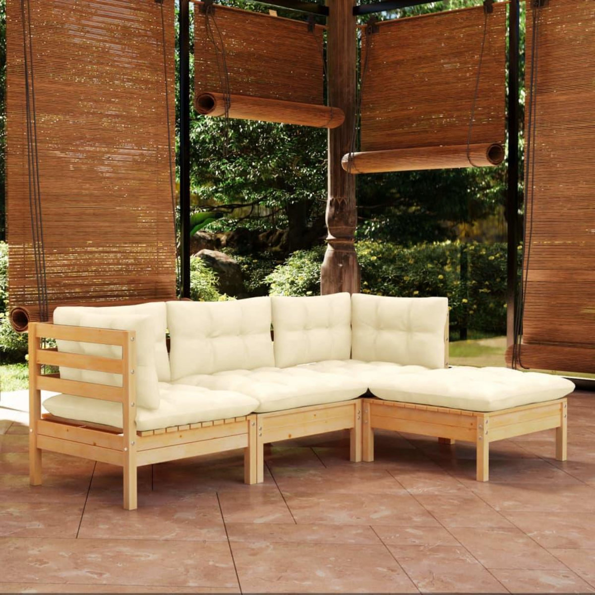 VIDAXL Salon de jardin 4 pcs avec coussins creme Bois de pin