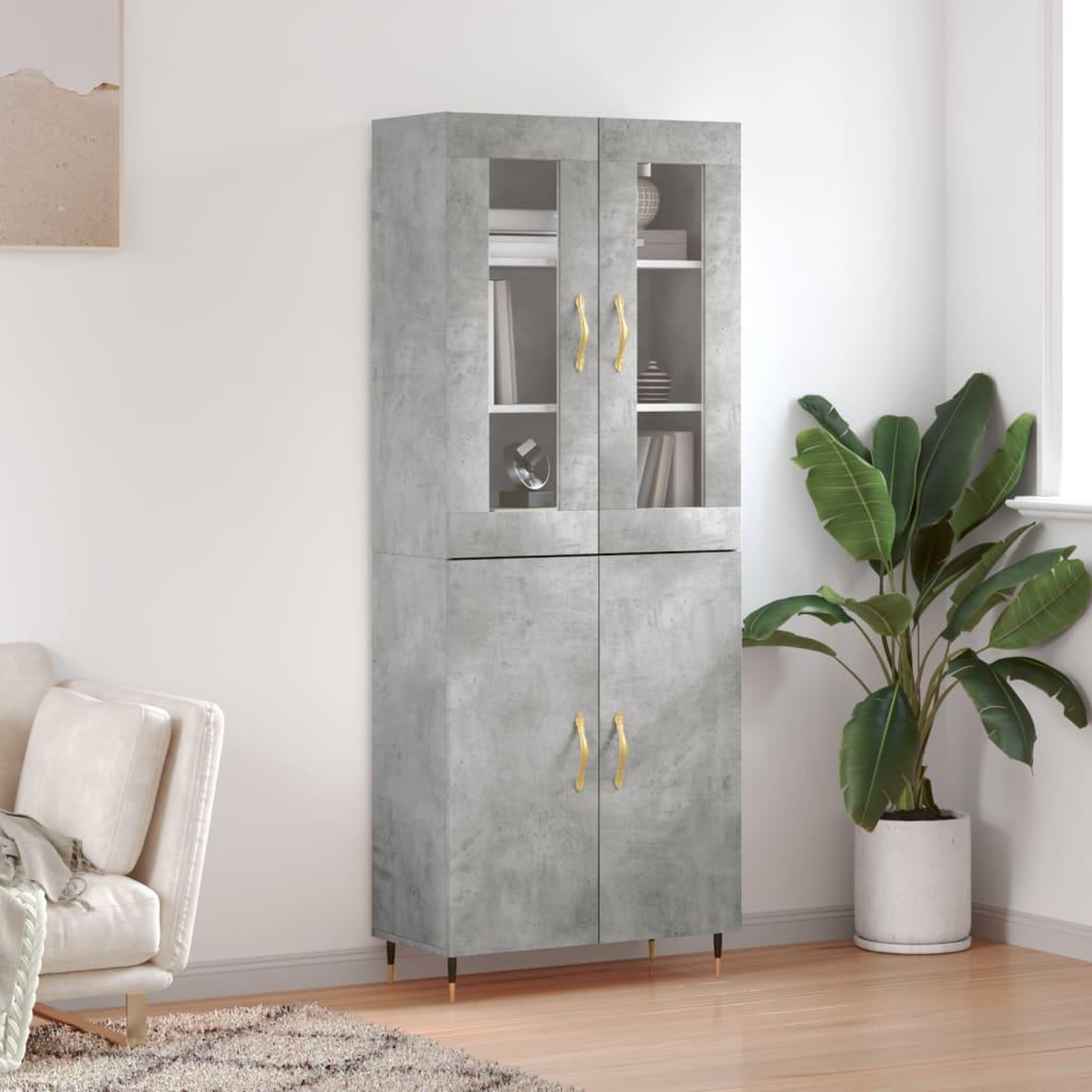 Voir la diapositive 1 : VIDAXL Buffet haut Gris beton 69,5x34x180 cm Bois d'ingenierie