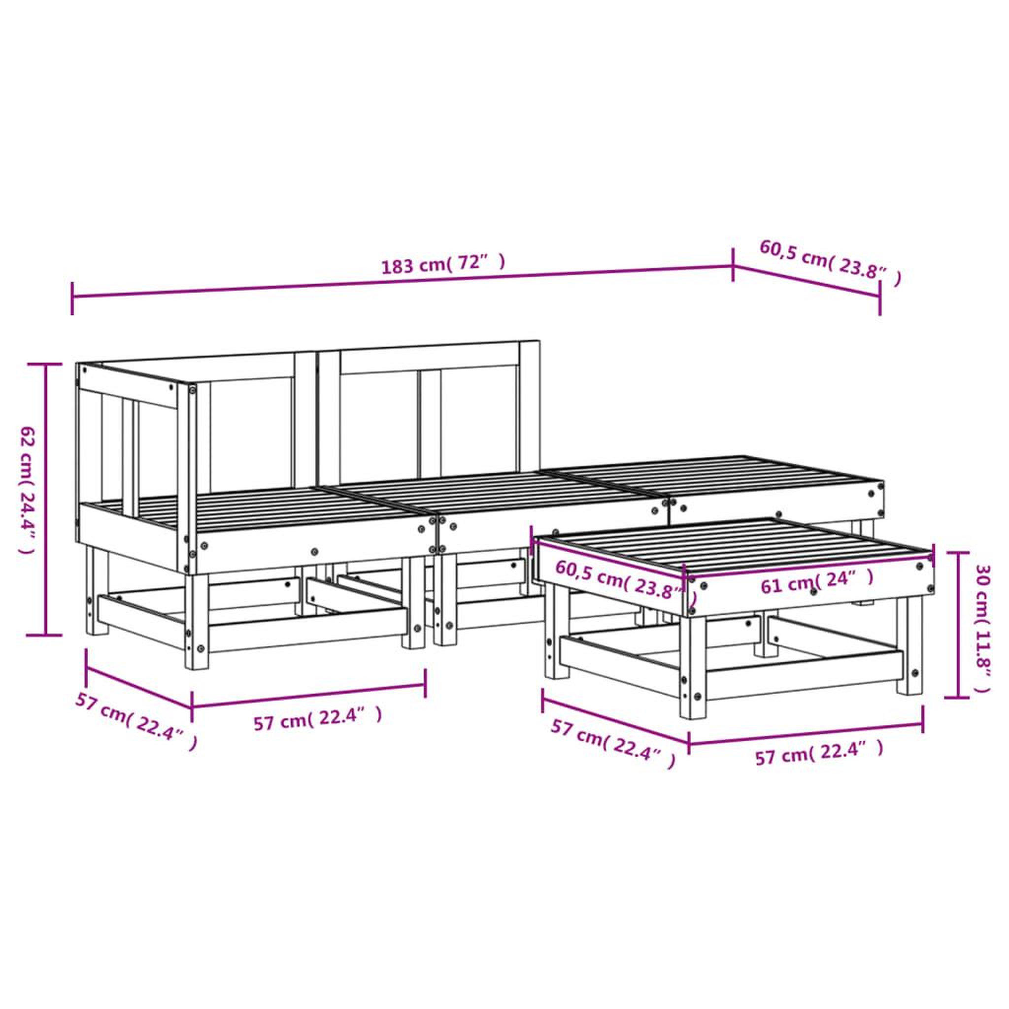 Voir la diapositive 6 : VIDAXL Salon de jardin 4 pcs bois de pin impregne