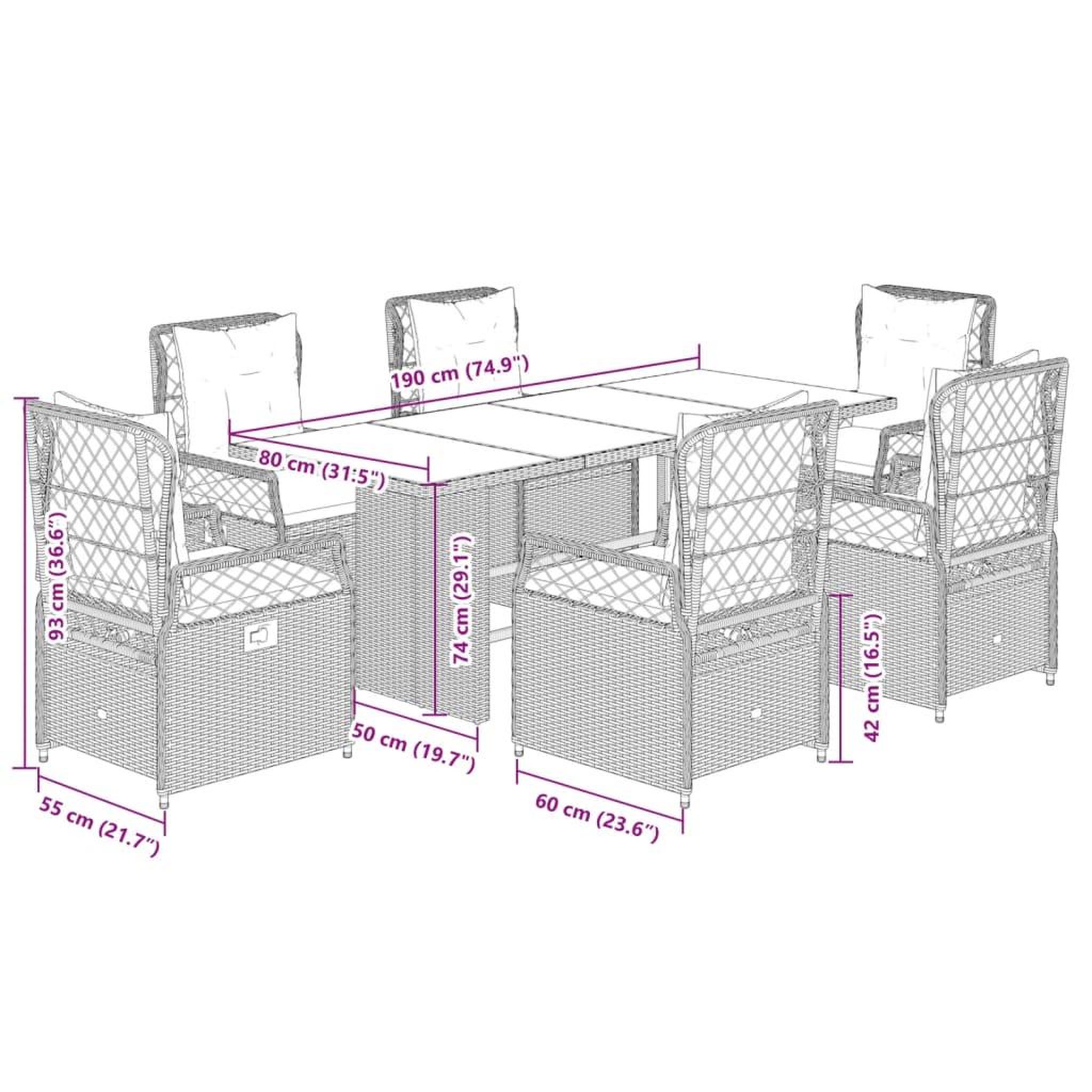 Voir la diapositive 6 : VIDAXL Ensemble a manger de jardin et coussins 7 pcs gris rotin