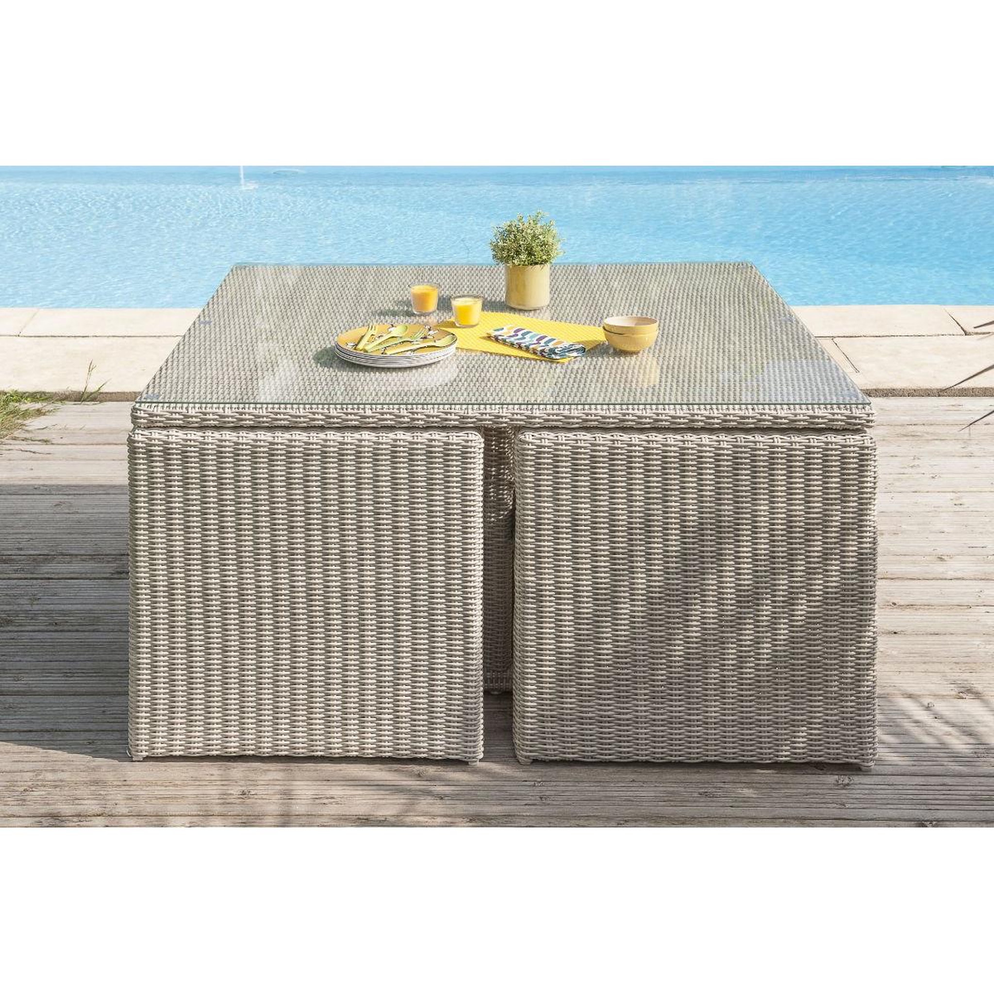 Voir la diapositive 4 : DCB GARDEN Ensemble Repas de Jardin 8 Places  Oceane Lunch  143cm Crème