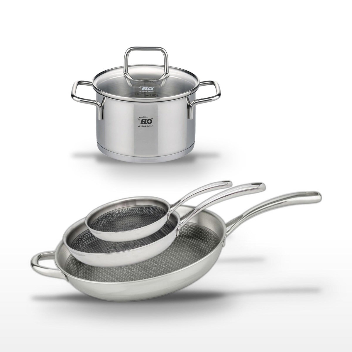 ELO Lot de 3 Poêles Elo Relief Evolution 32/28/24 cm et Faitout 16 cm