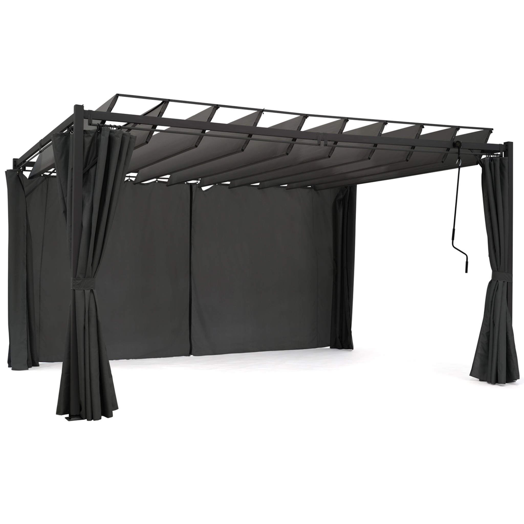 Voir la diapositive 4 : ID MARKET Pergola édition suprem lames orientables 3x4 m et 4 rideaux gris anthracite
