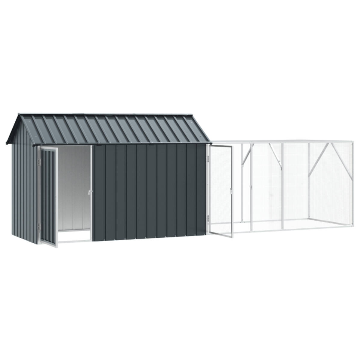 VIDAXL Aviary pour oiseaux avec extension Anthracite 112x421x141 cm Acier