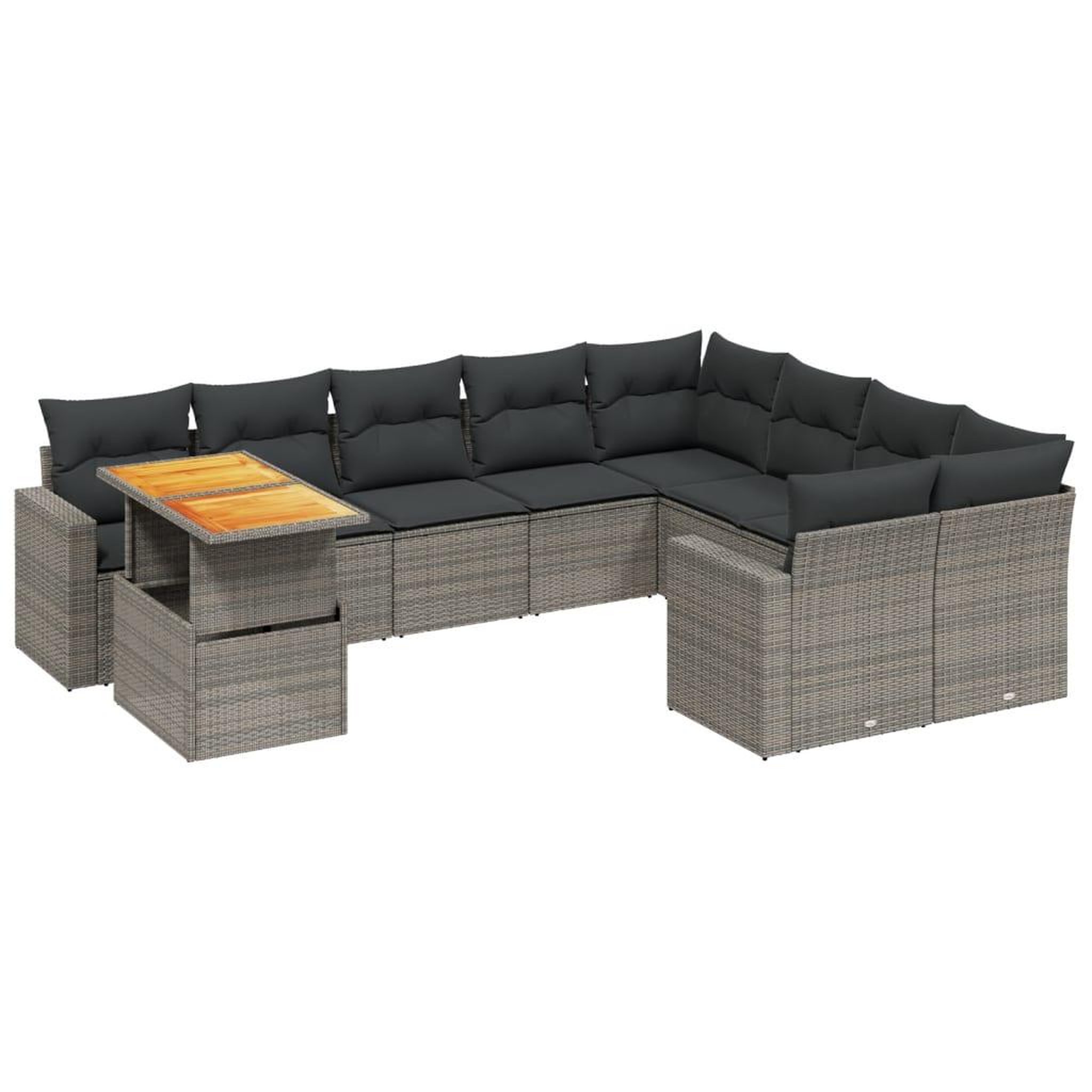 Voir la diapositive 2 : VIDAXL Salon de jardin avec coussins 10 pcs gris resine tressee