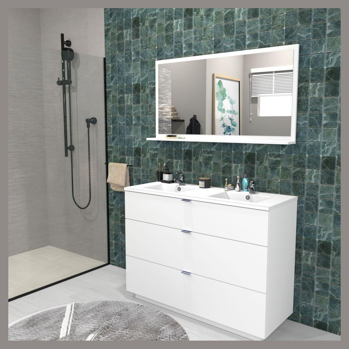 Meuble de salle de bain sous vasque avec double vasque encastrée 3 tiroirs, 120cm FARO blanc