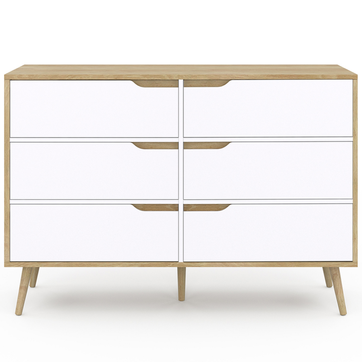 ID MARKET Commode 6 tiroirs HELSINKI 115 cm scandinave bois et blanc