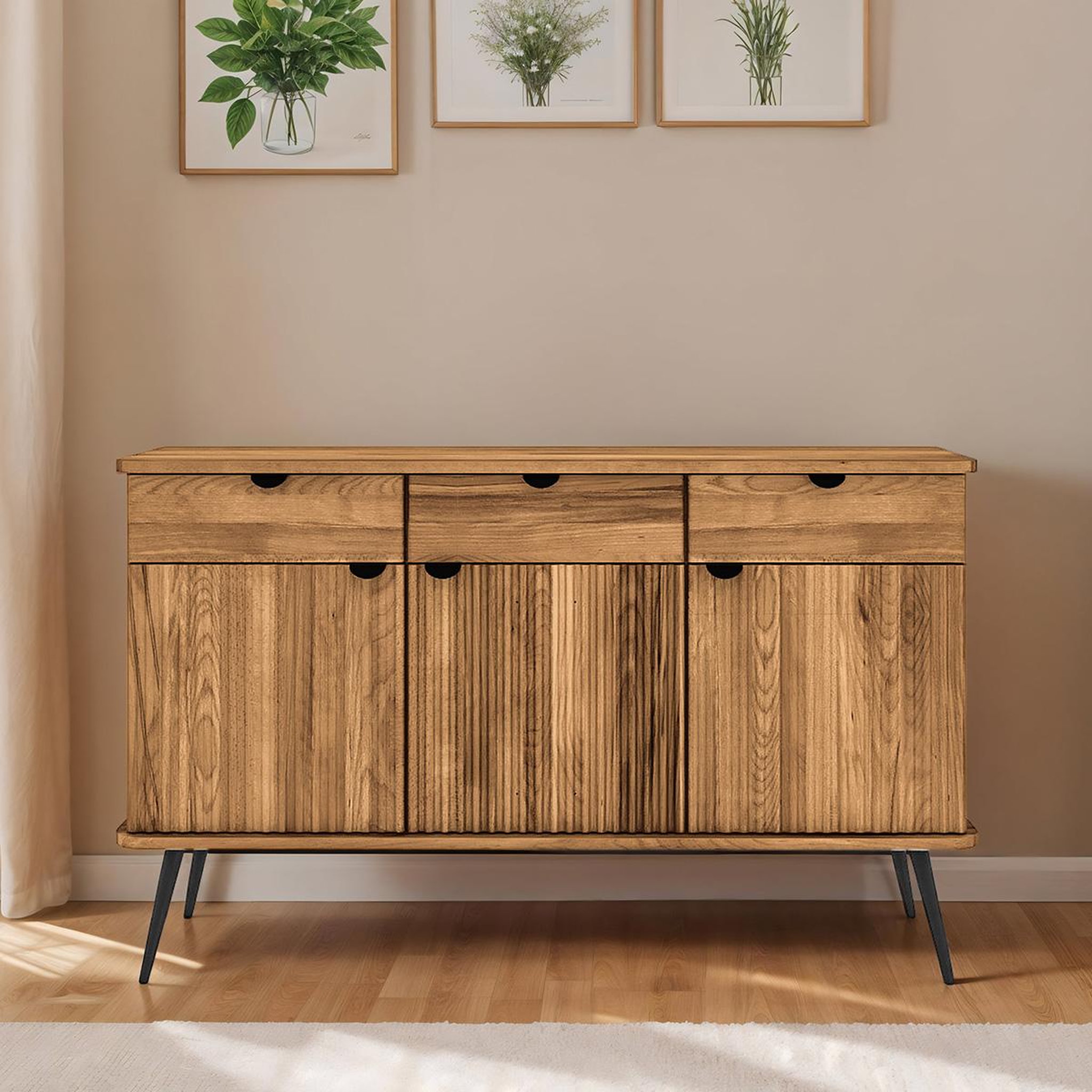 Voir la diapositive 2 : MAISON AUBERTIN Buffet bois hêtre 3 portes amalfi 144x46 cm - bois foncé