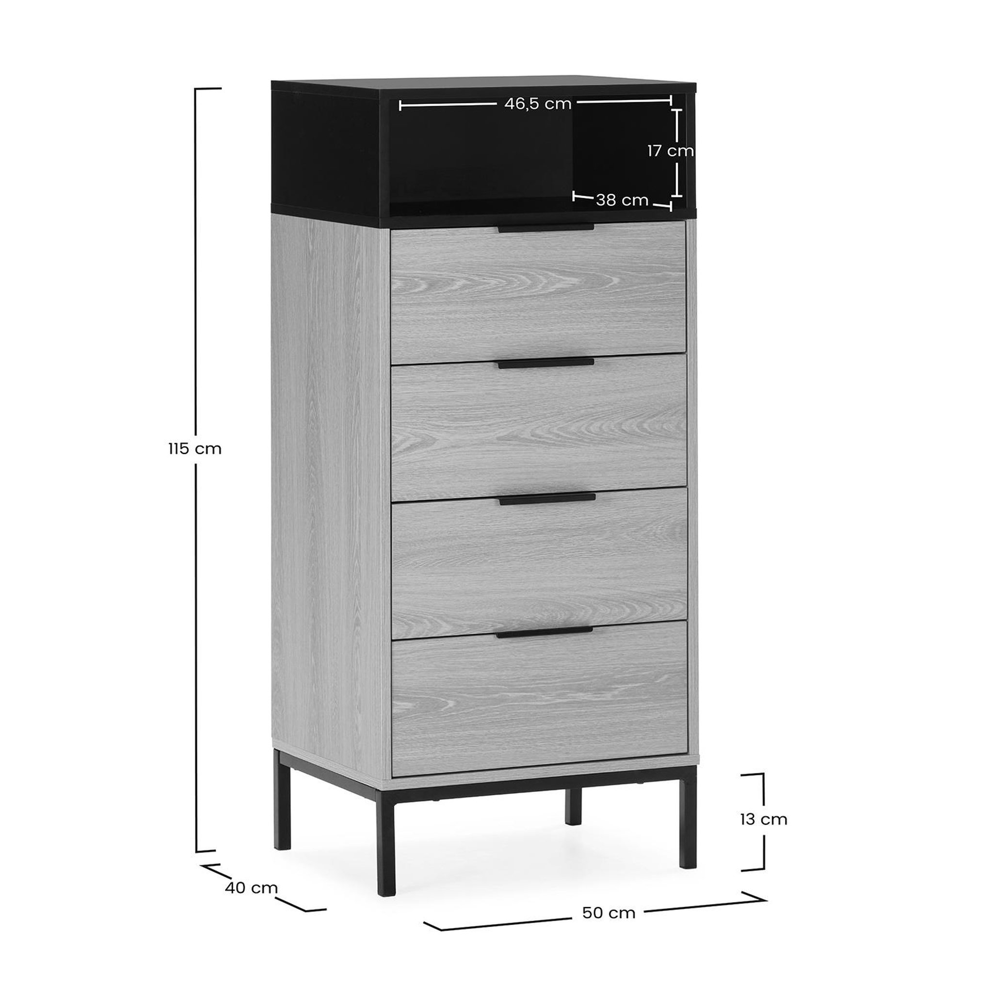 Voir la diapositive 6 : VS VENTA-STOCK Commode haute Nieve 4 tiroirs couleur Chêne