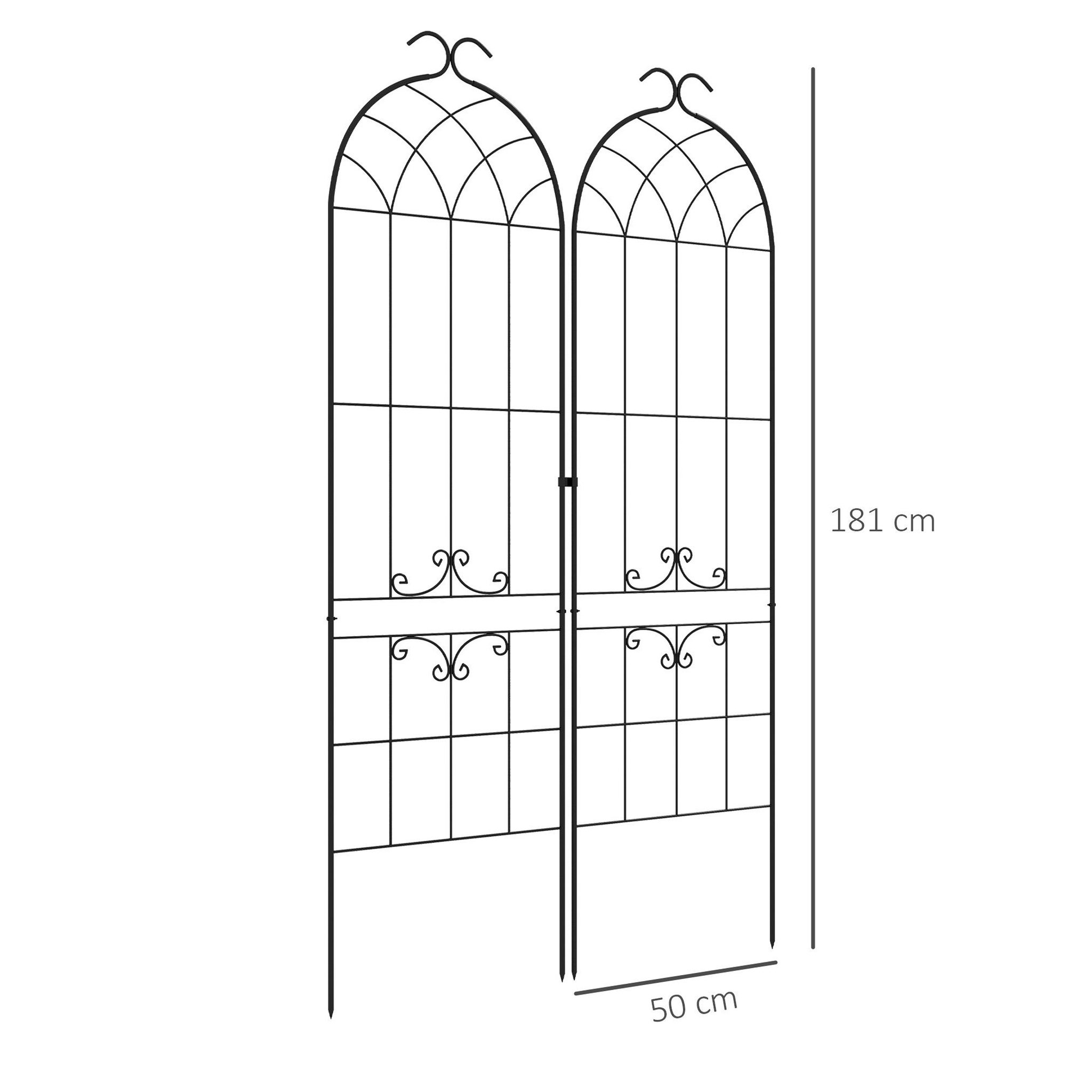 Voir la diapositive 3 : OUTSUNNY Lot de 2 treillis de jardin support pour plantes grimpantes métal noir
