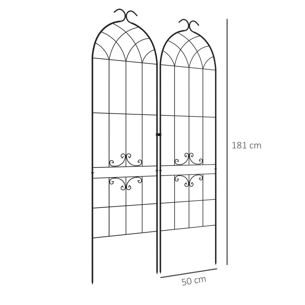 OUTSUNNY Lot de 2 treillis de jardin support pour plantes grimpantes métal noir