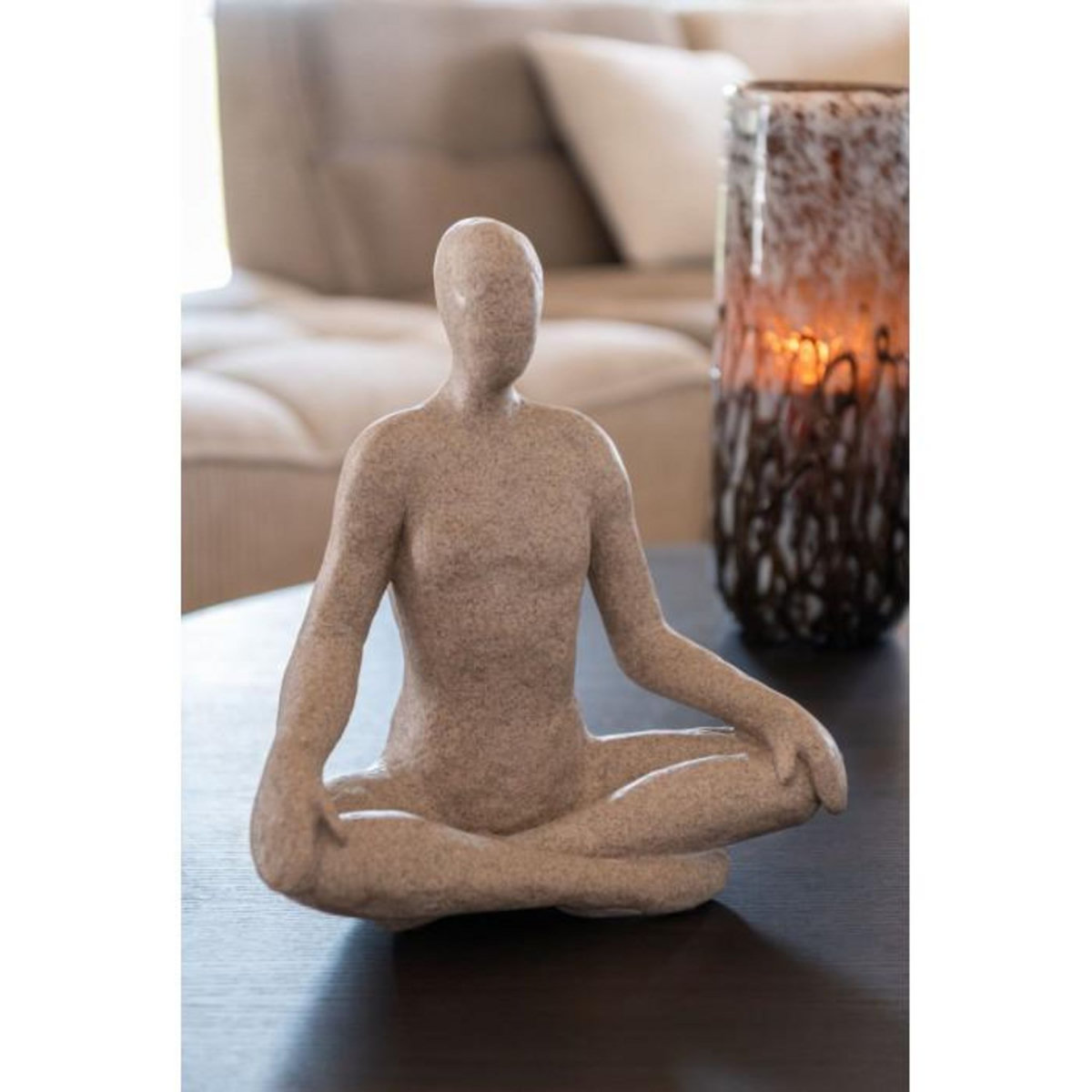 Paris Prix Statuette Yoga en Résine  Shawn  31cm Beige