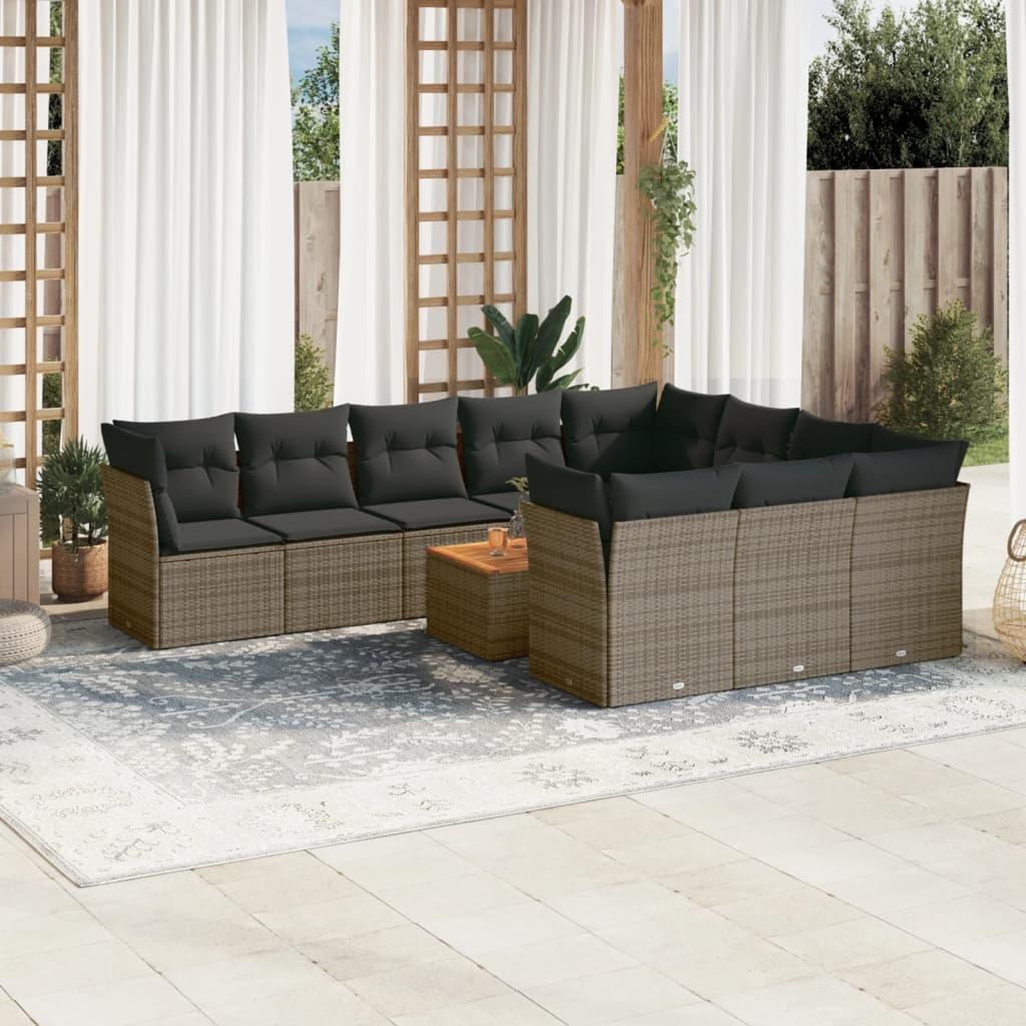 VIDAXL Salon de jardin 11 pcs avec coussins gris resine tressee