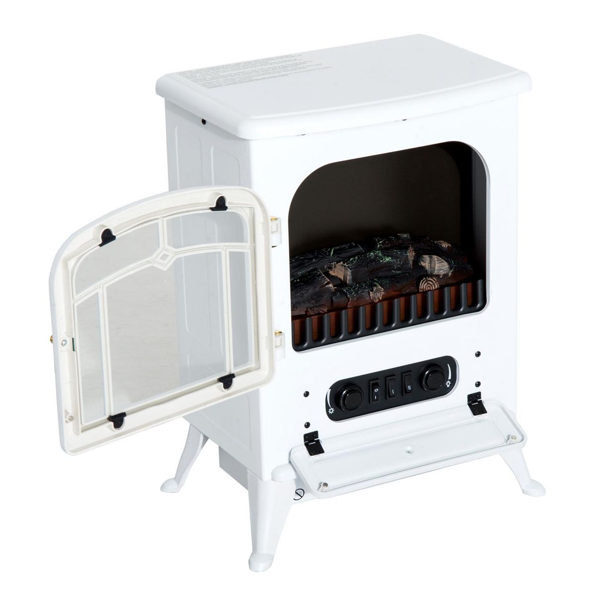 HOMCOM Cheminée électrique poêle style rétro thermostat 950-1850 W blanc