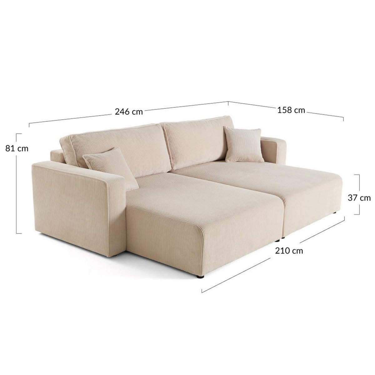 BEST MOBILIER Topaze - canapé droit 4 places avec double méridienne - assise profonde - en velours côtelé