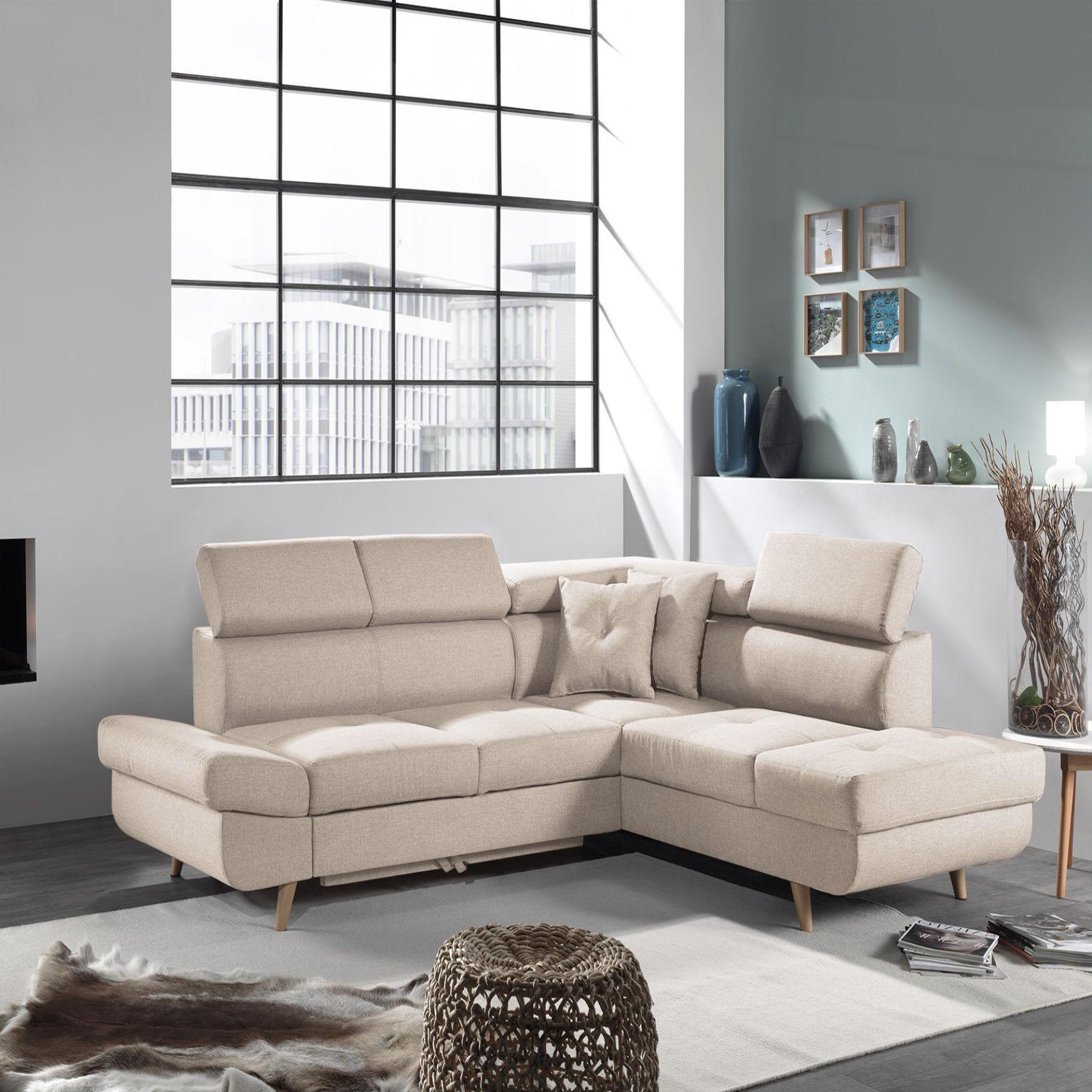 Voir la diapositive 4 : BEST MOBILIER Linea - canapé d'angle droit convertible - 5 places - avec têtières