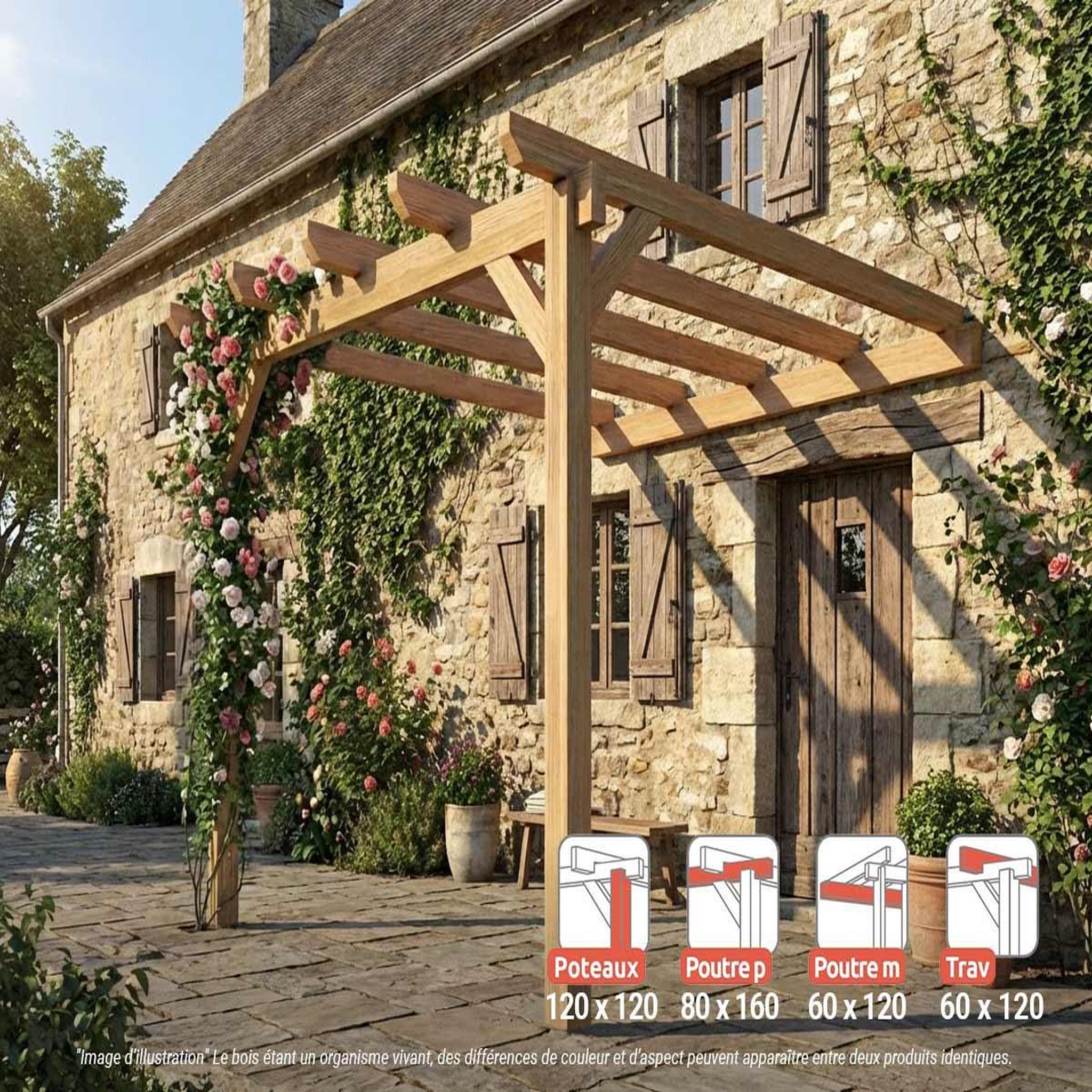 JARDIDECO Pergola adossée en lamellé-collé versailles 300 x 300 cm - maderland