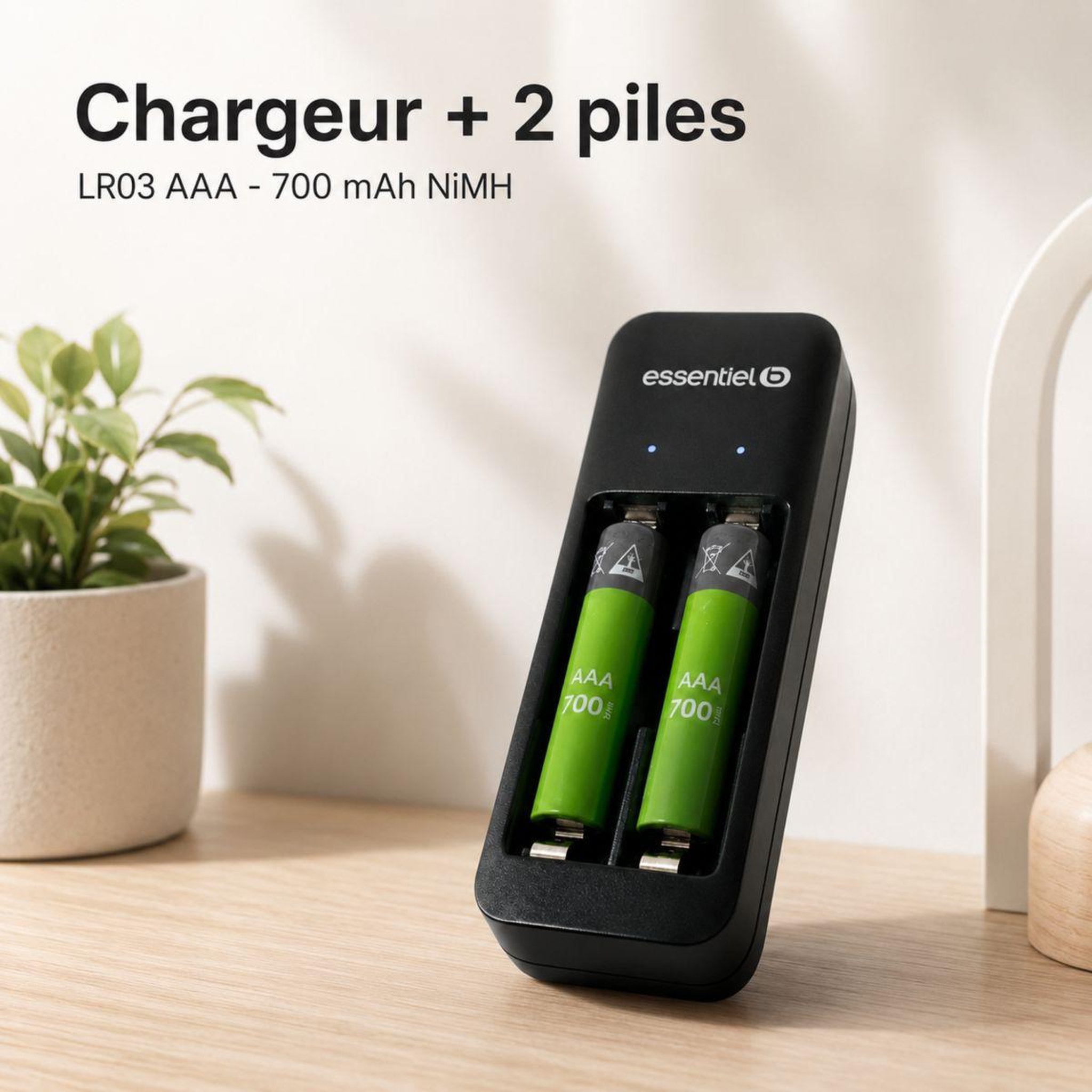 Voir la diapositive 2 : ESSENTIEL B Chargeur de piles + lr03 aaa x2 700nimh