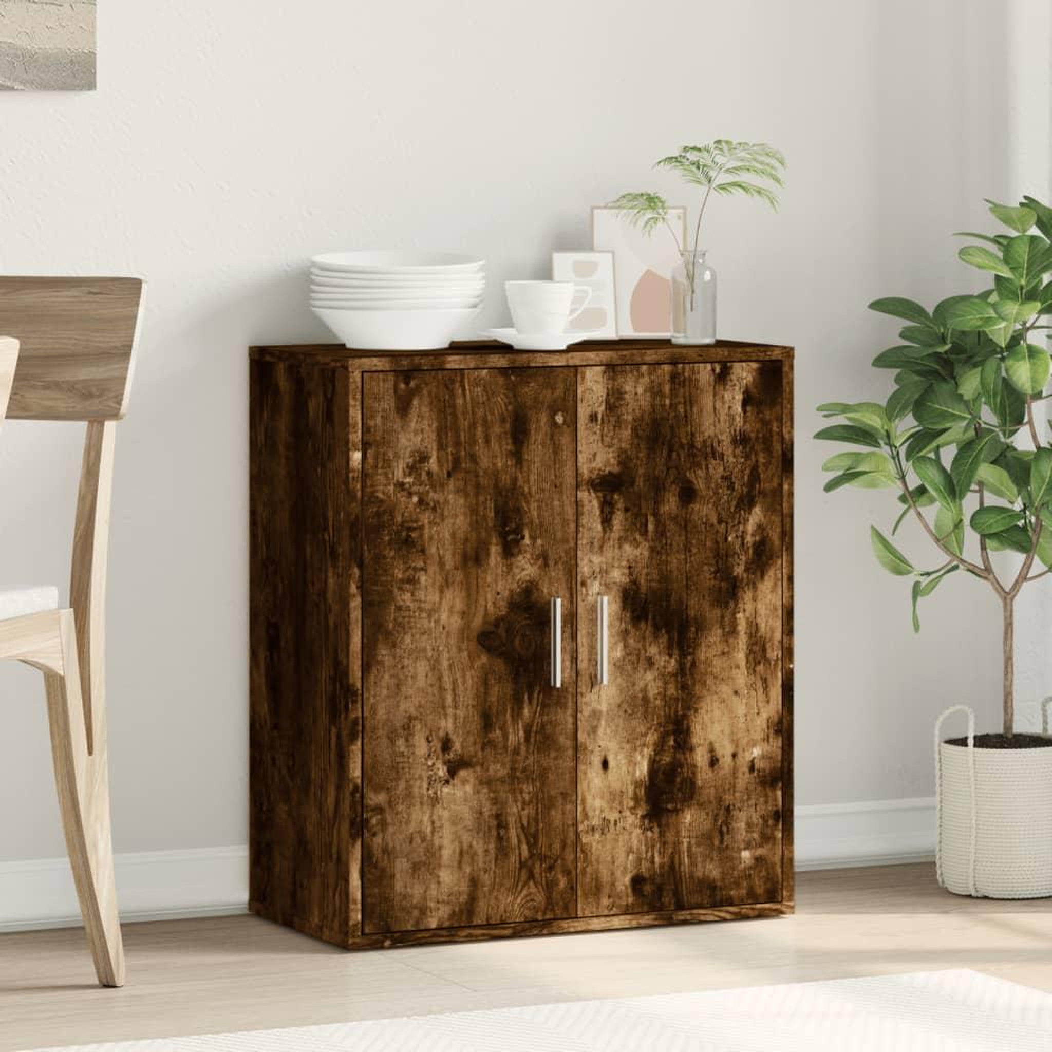 Voir la diapositive 3 : VIDAXL Buffet chene fume 79x38x80 cm bois d'ingenierie