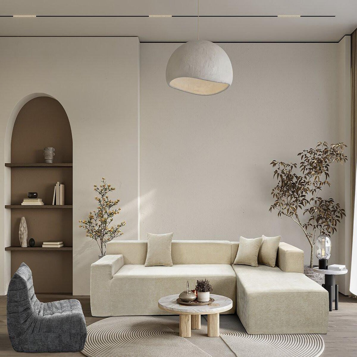 Habitat et Jardin Canapé d'angle en tissu texturé  Tessaro  - 4 places - Beige