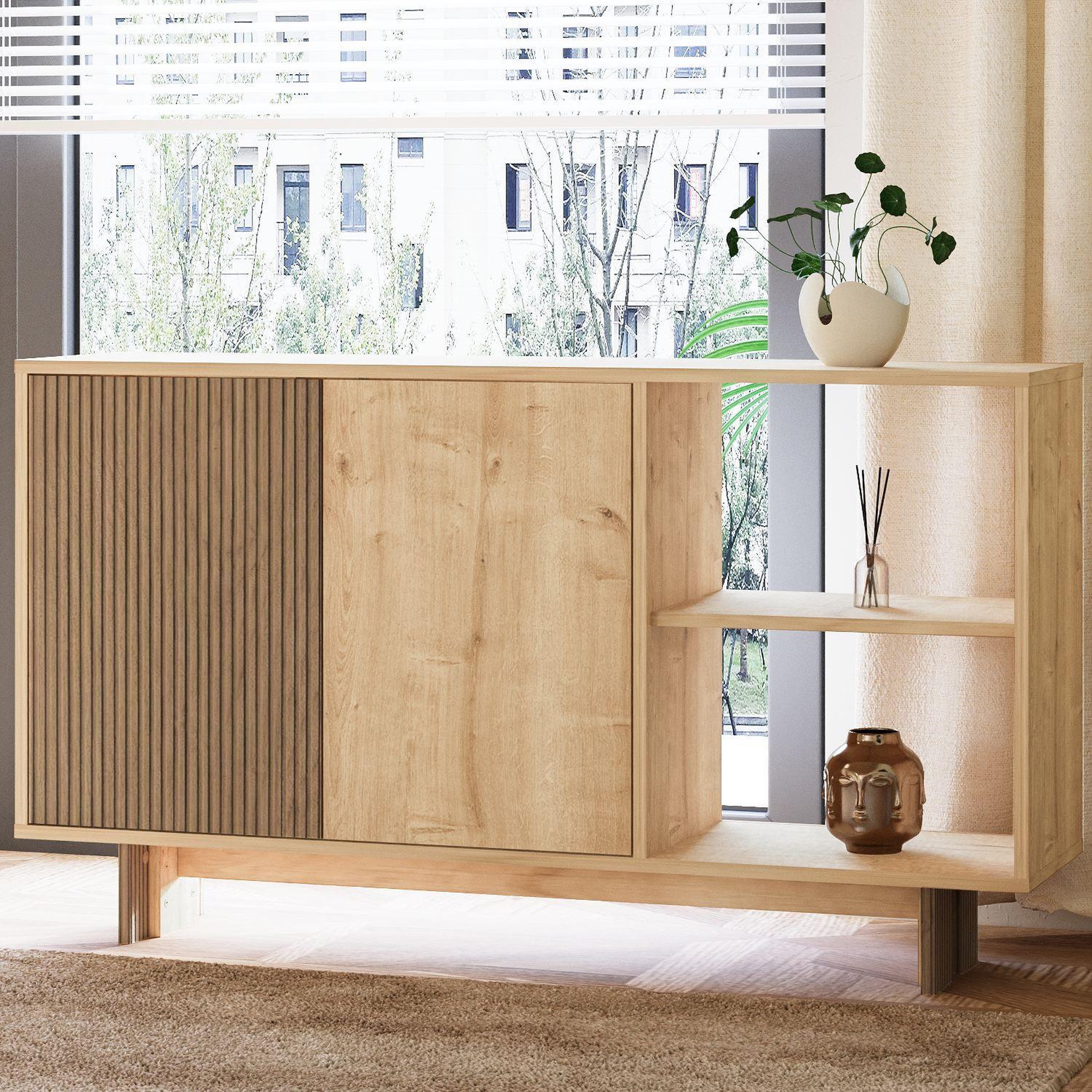 Voir la diapositive 2 : Habitat et Jardin Buffet en bois  ravello  - 140 x 35 x 80 cm - beige