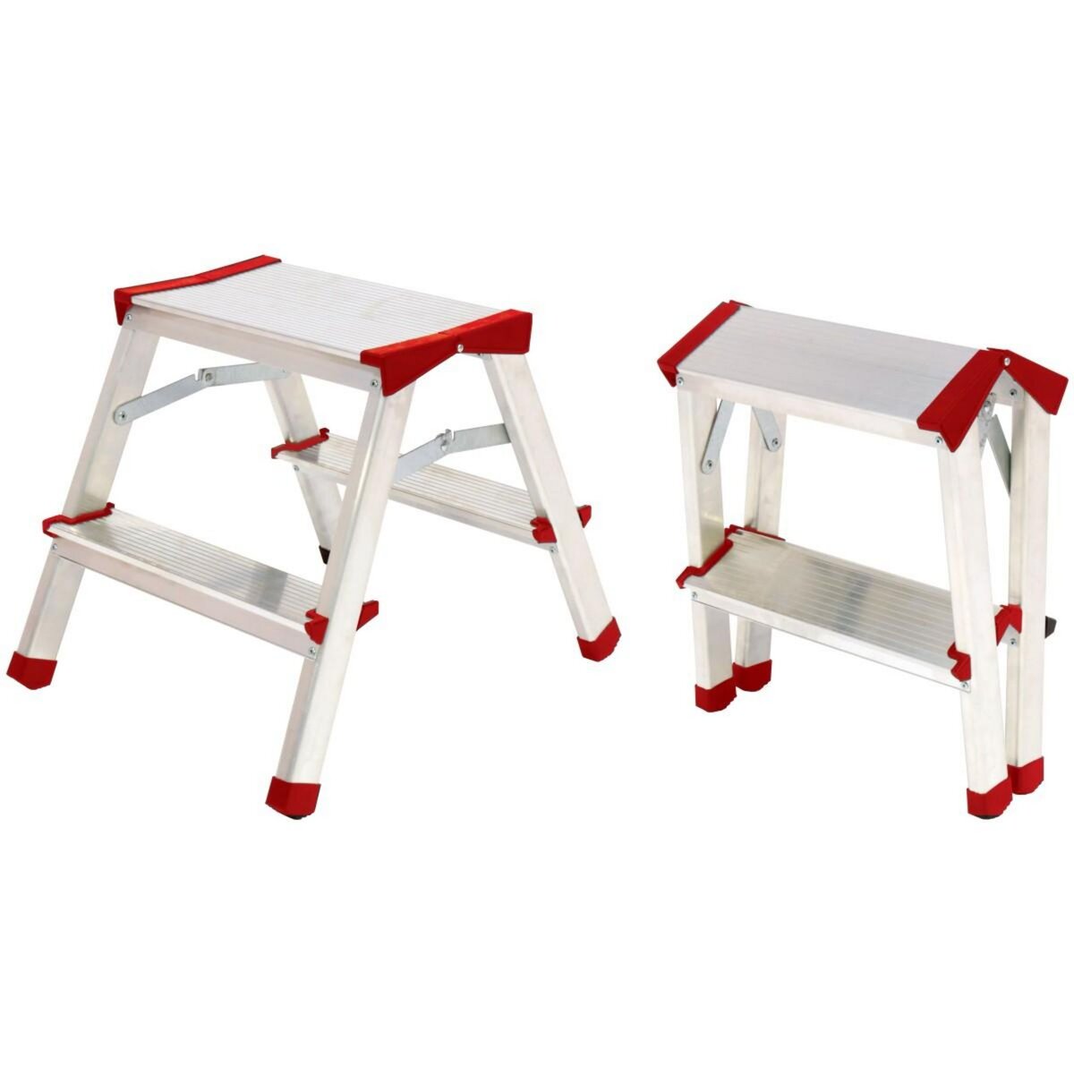 BRIXO Escabeau 2 marches Marche-pied Aluminium Charge 125 kg Pliable Pieds anti-dérapants BRIXO