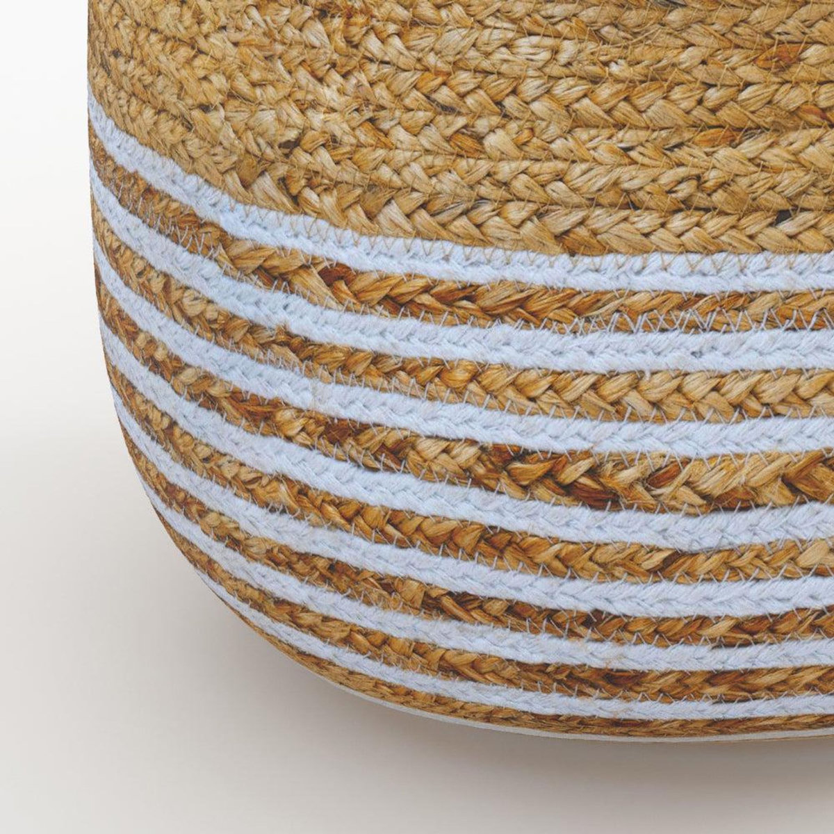 MAISON PAVANE Pouf rond en jute, fines rayures blanches D40 cm-Billy