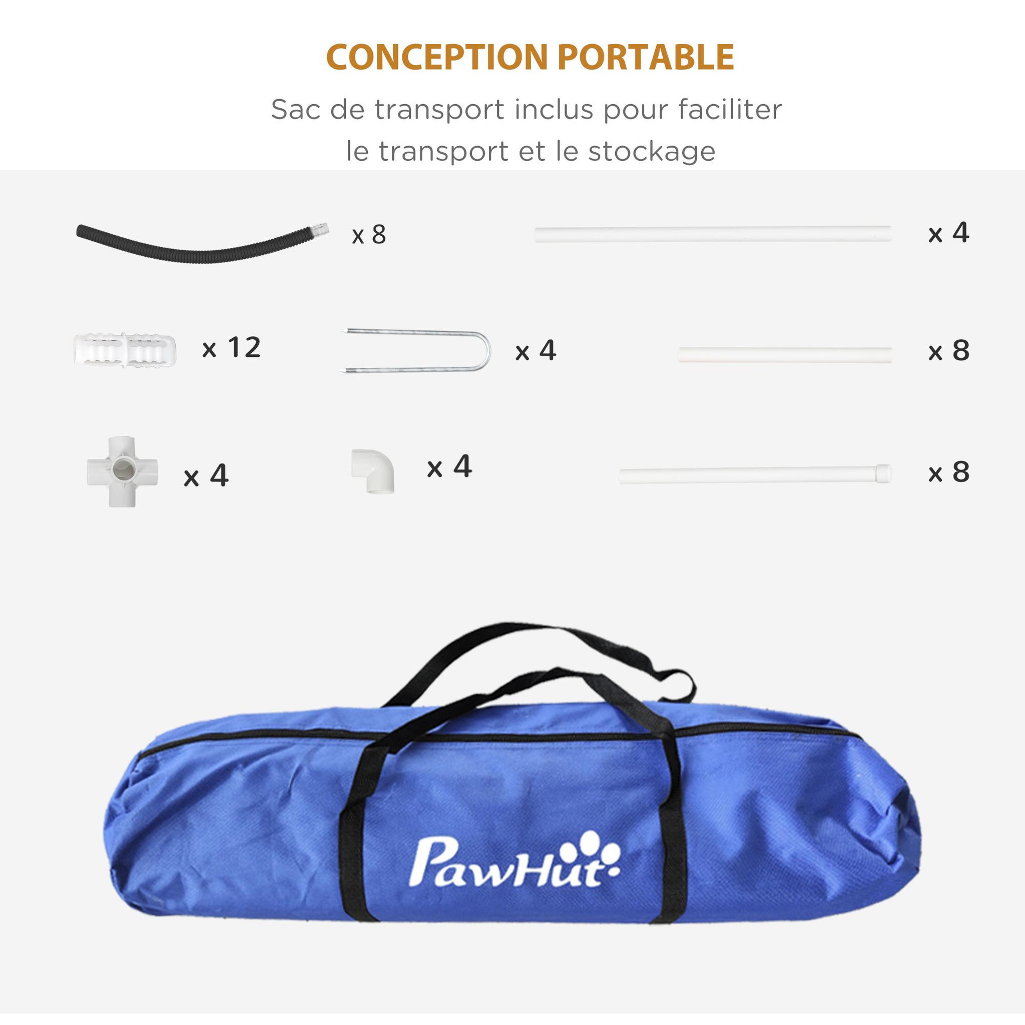 Voir la diapositive 6 : PAWHUT Kit d'agilité pour chien 4 pièces - hooper agility - arceaux entrainement, obstacle, sac de transport inclus - noir