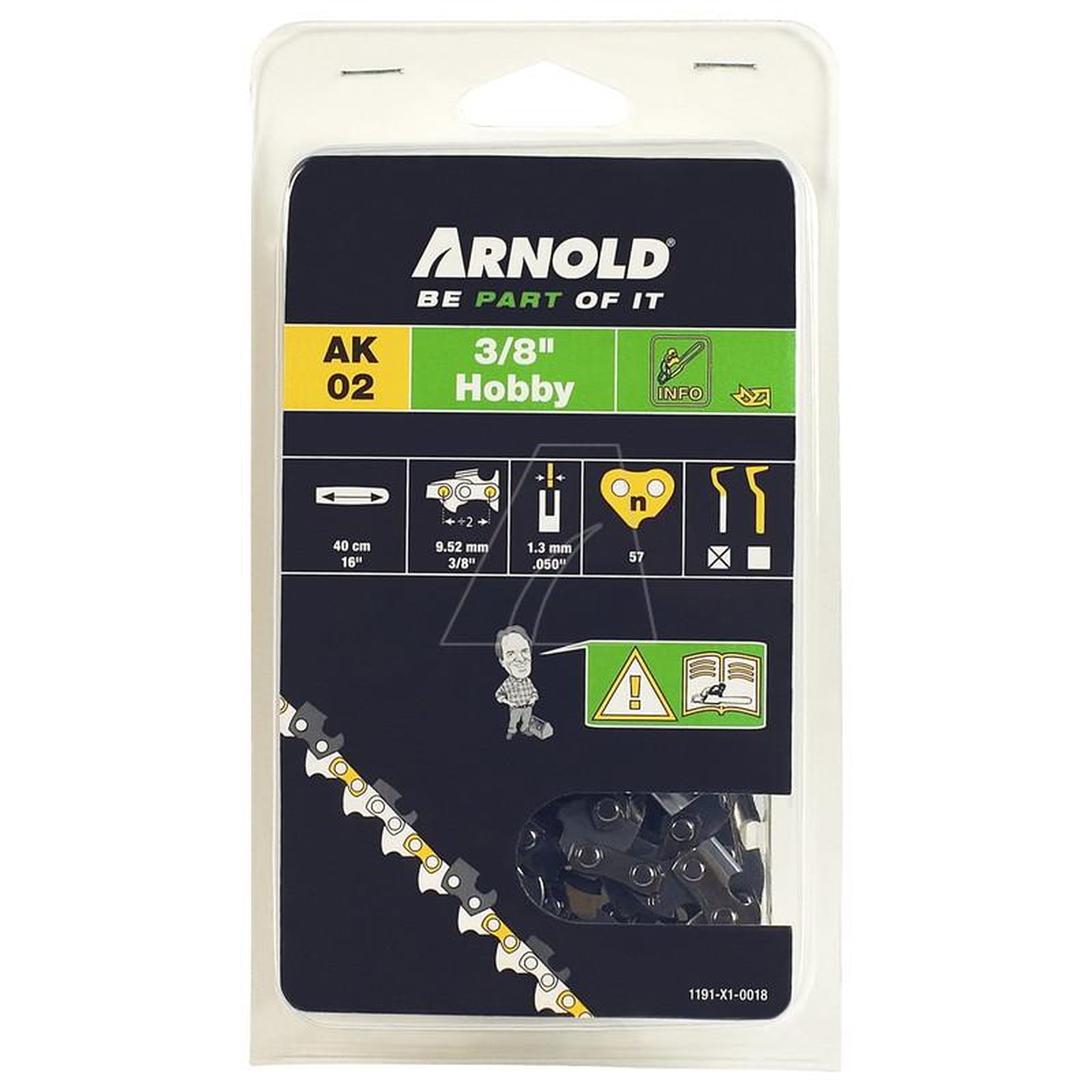 ARNOLD Chaîne de tronçonneuse 3/8 , 1,3 mm - 57 maillons d'entraineurs - gouges demi-rondes