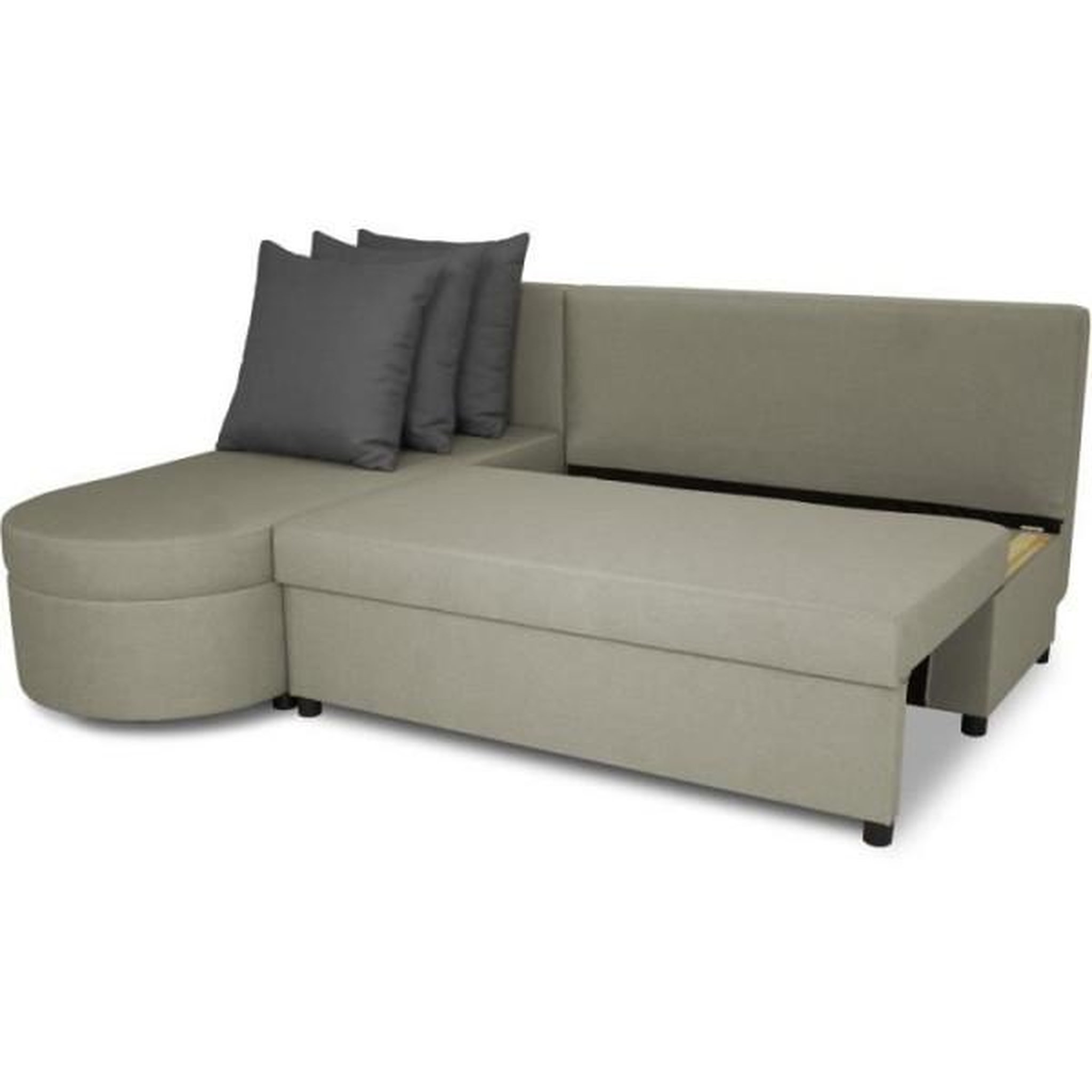 Voir la diapositive 3 : MARKET24 Canapé d'angle convertible réversible 3 places JEN - Tissu Gris - Style contemporain - L196 x H88 x P159 cm