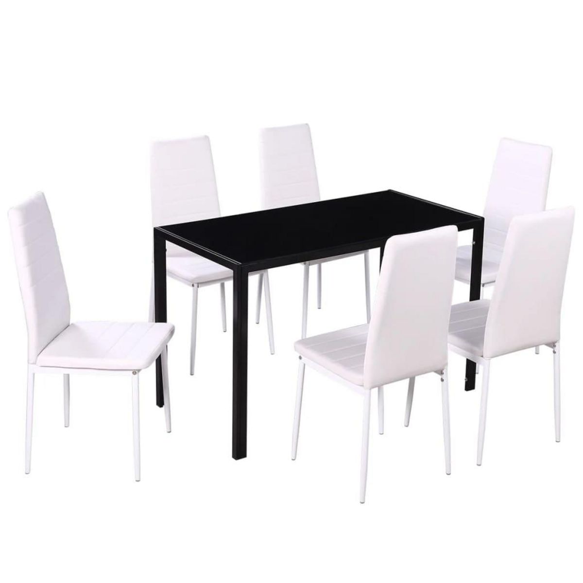 VIDAXL Ensemble de table a manger sept pieces noir et blanc
