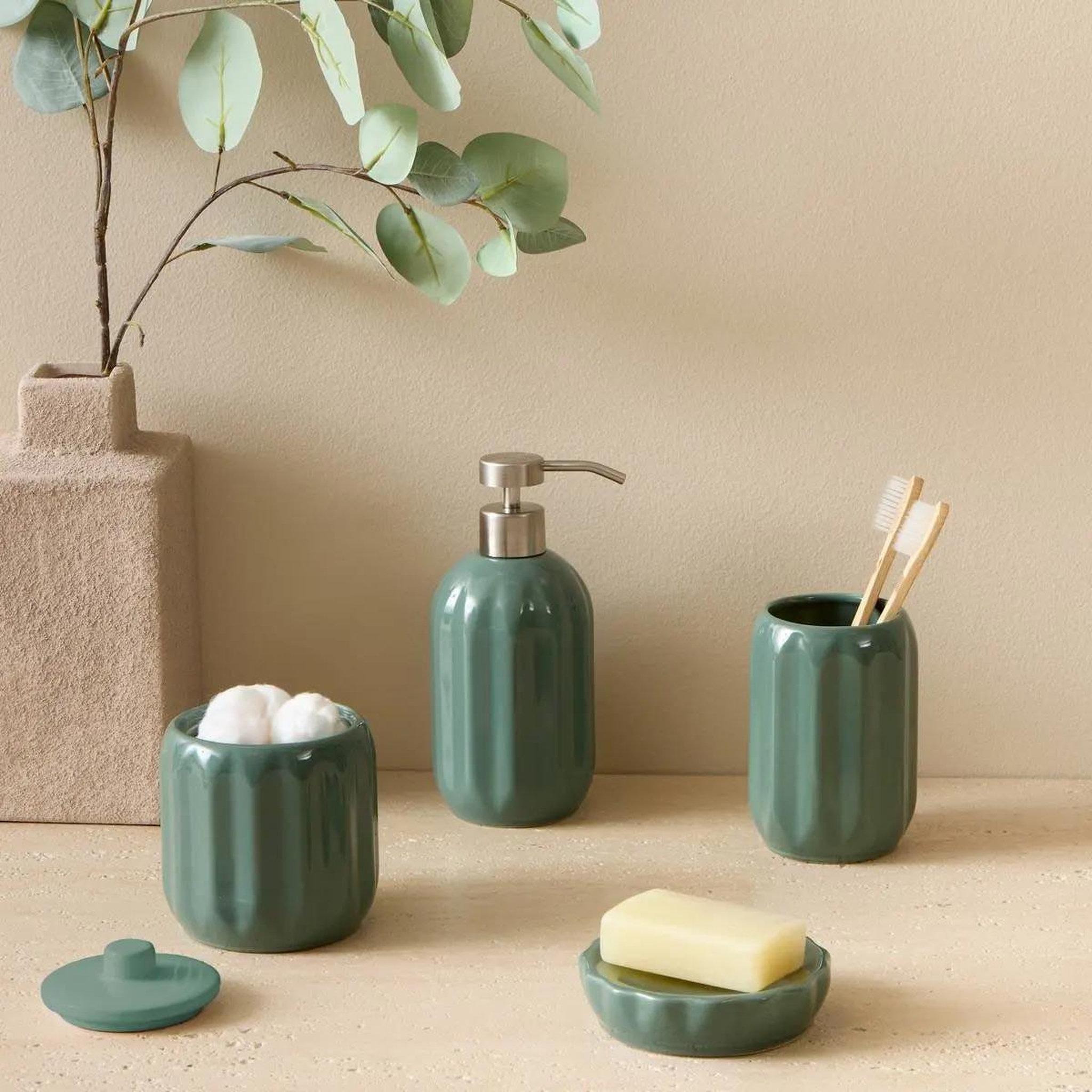 Voir la diapositive 3 : FIVE Porte savon en grès  suny colorama  11cm vert ficus