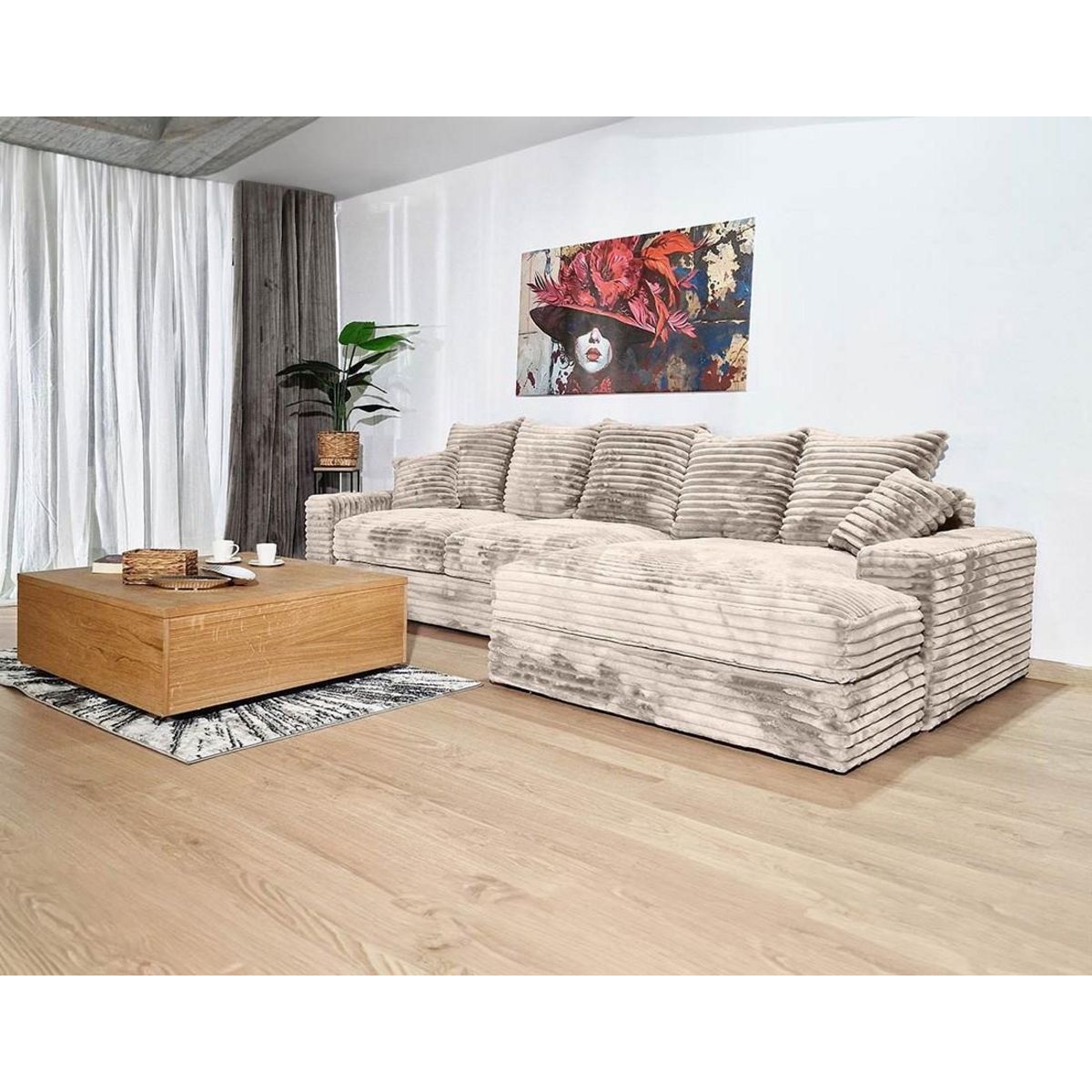 LISA DESIGN Andy - canapé d'angle droit 5 places en fausse fourrure côtelée